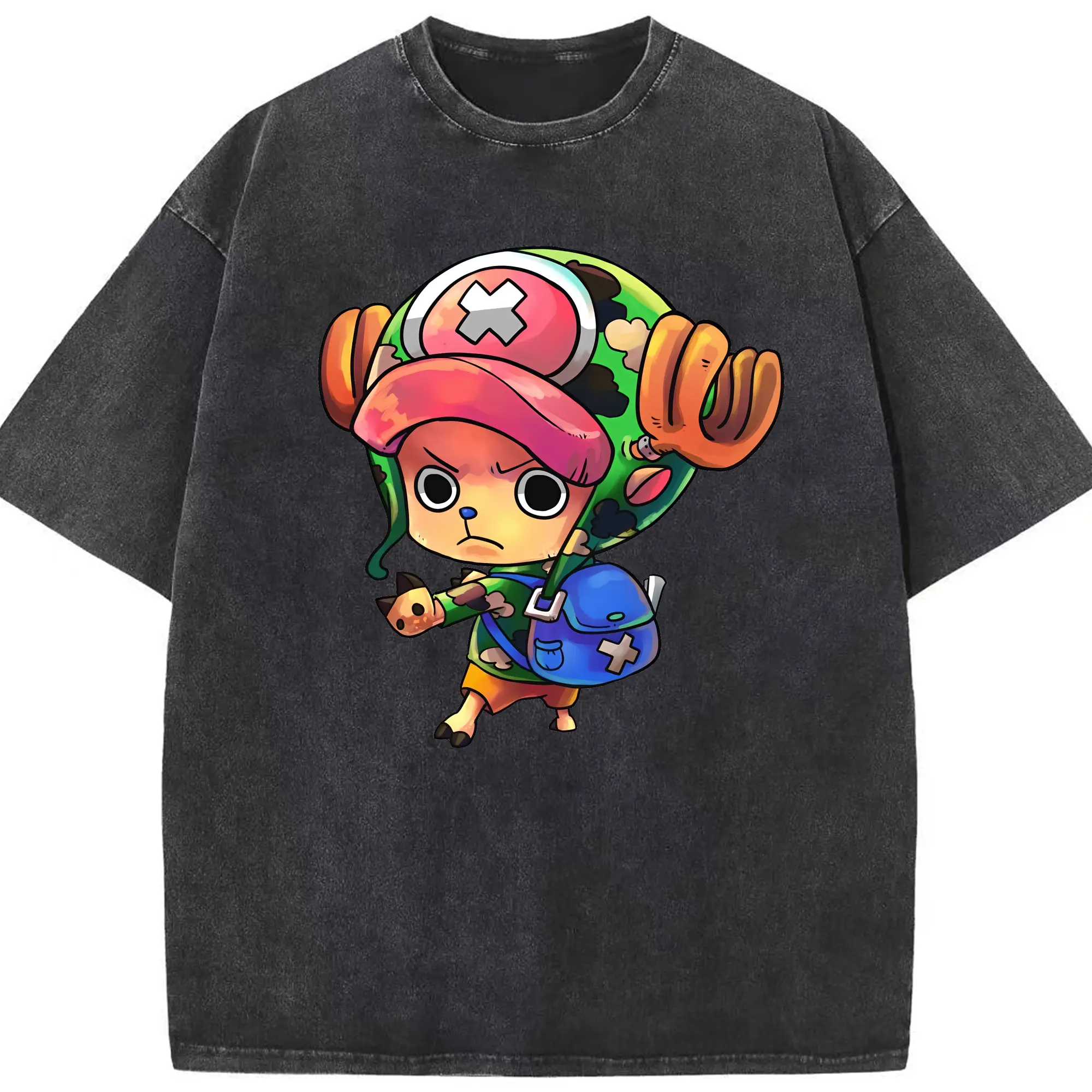 ワンピース グッズ トニートニー・チョッパー - 綿100％ ヴィンテージ風 半袖Tシャツ ・ フロントプリント ・ 柔らか肌触り ・ 通気性 快適 ・ スポーツ カジュアル 外出用