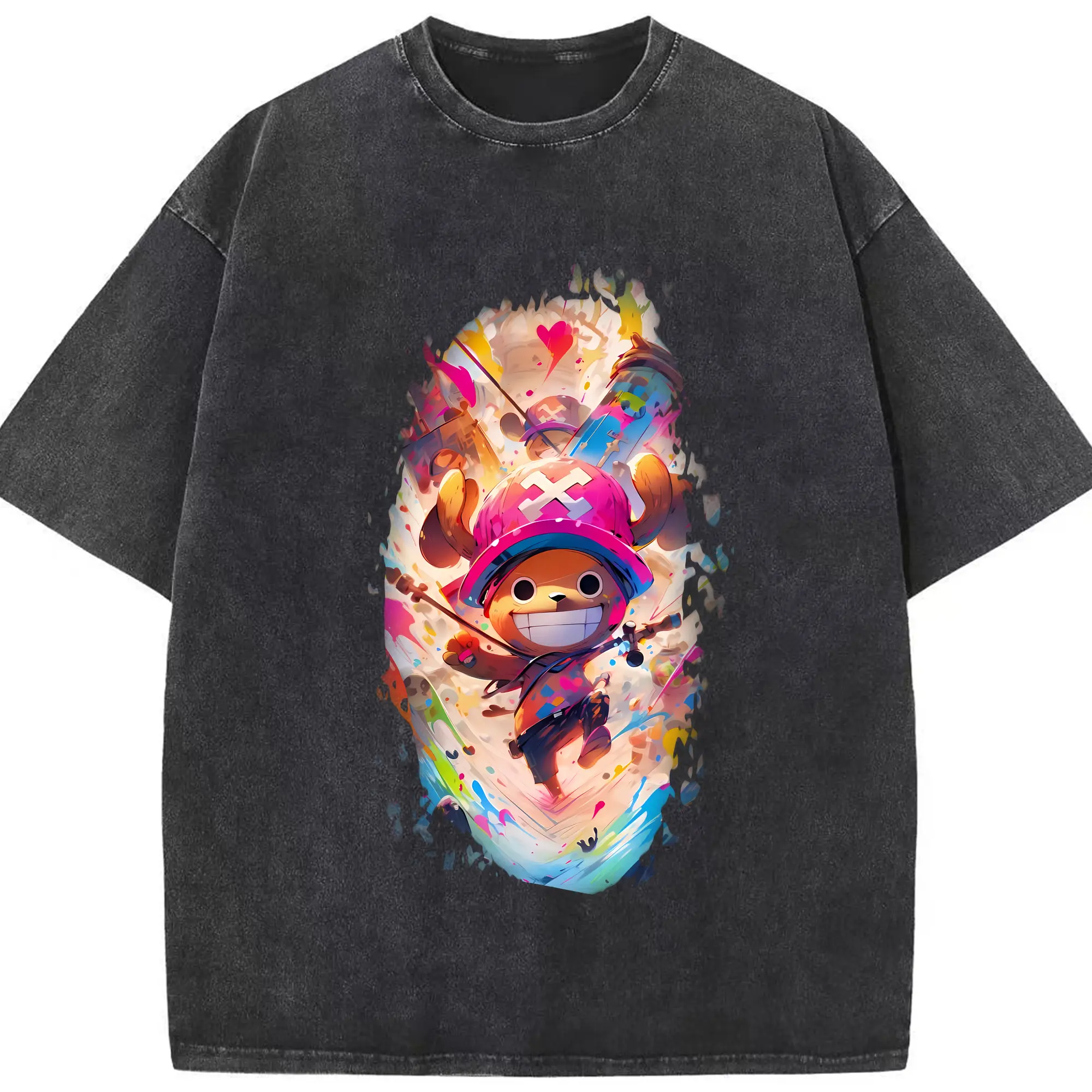 ワンピース グッズ トニートニー・チョッパー - 綿100％ ヴィンテージ風 半袖Tシャツ ・ フロントプリント ・ 柔らか肌触り ・ 通気性 快適 ・ スポーツ カジュアル 外出用