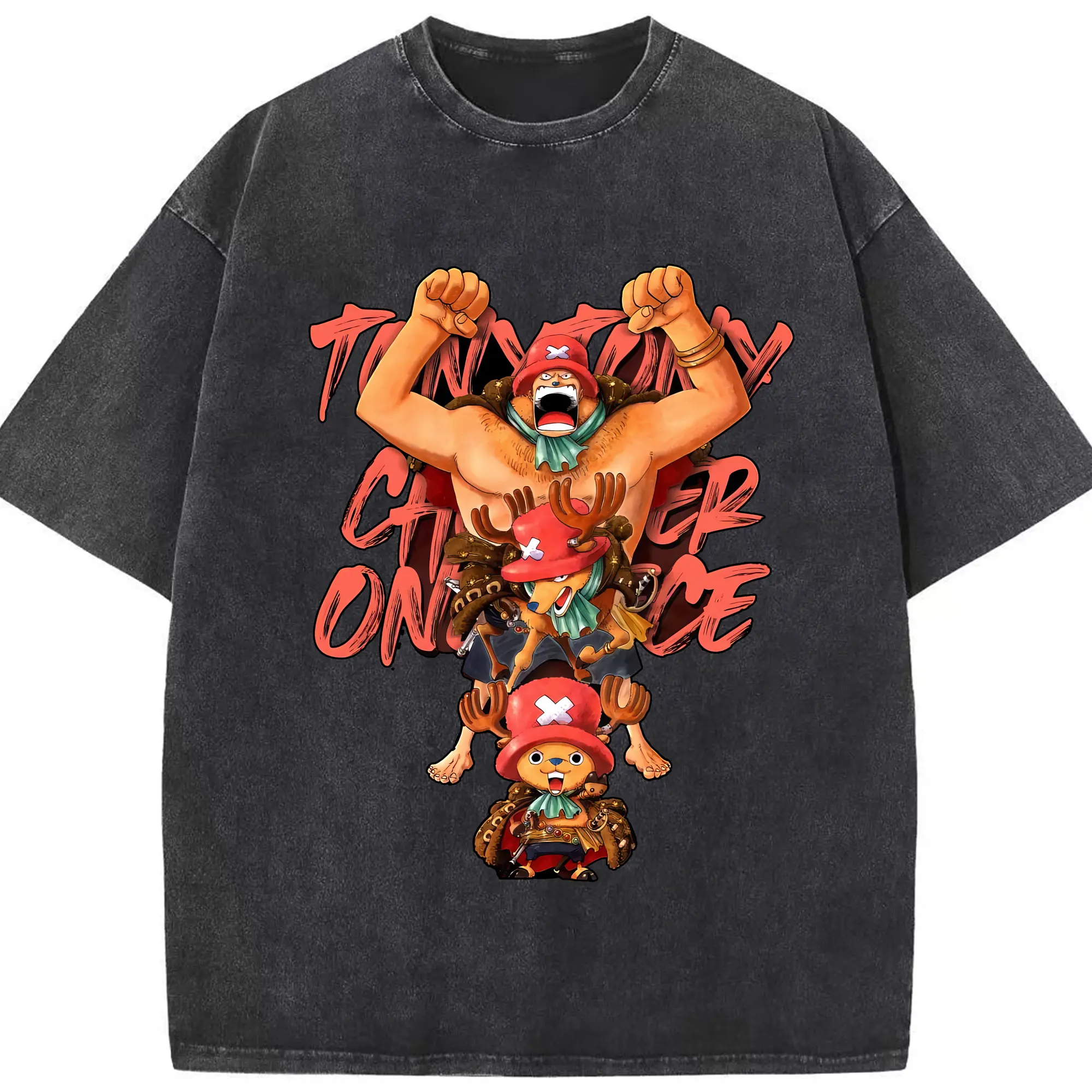 ワンピース グッズ トニートニー・チョッパー - 綿100％ ヴィンテージ風 半袖Tシャツ ・ フロントプリント ・ 柔らか肌触り ・ 通気性 快適 ・ スポーツ カジュアル 外出用