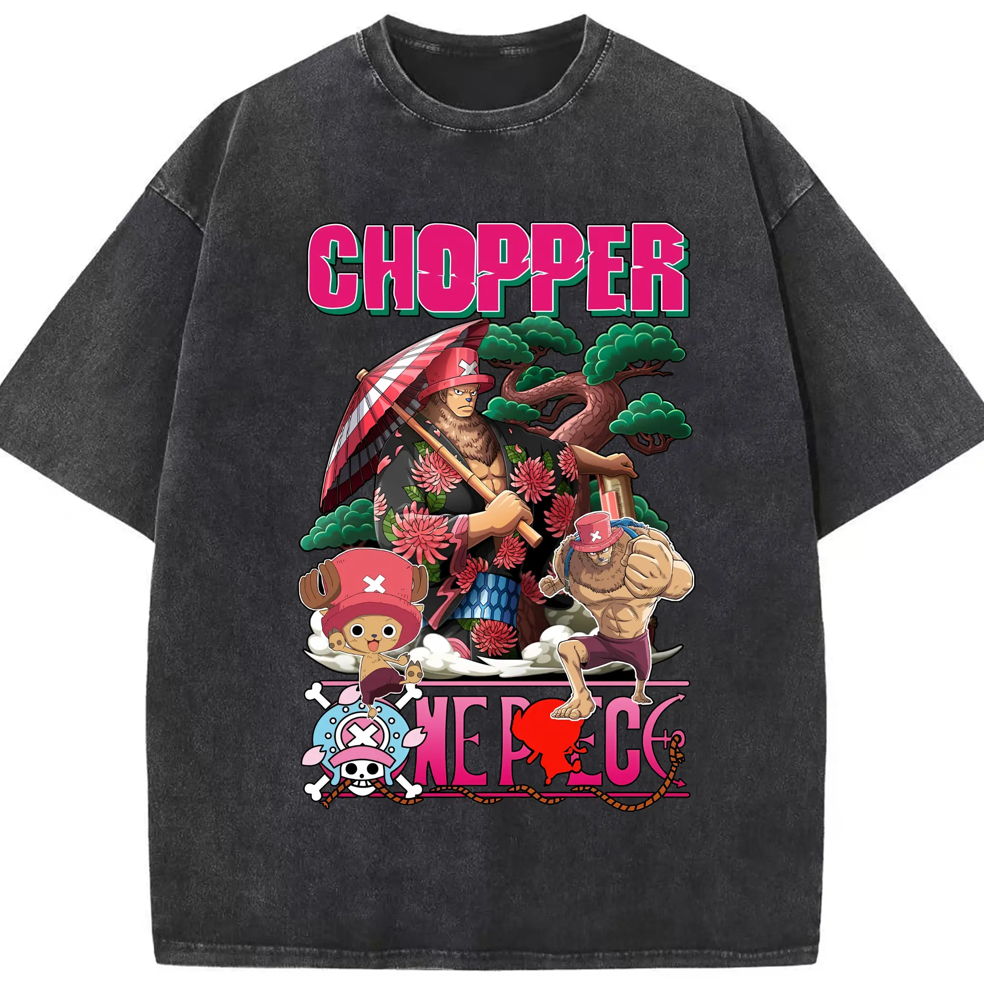 ワンピース グッズ トニートニー・チョッパー - 綿100％ ヴィンテージ風 半袖Tシャツ ・ フロントプリント ・ 柔らか肌触り ・ 通気性 快適 ・ スポーツ カジュアル 外出用