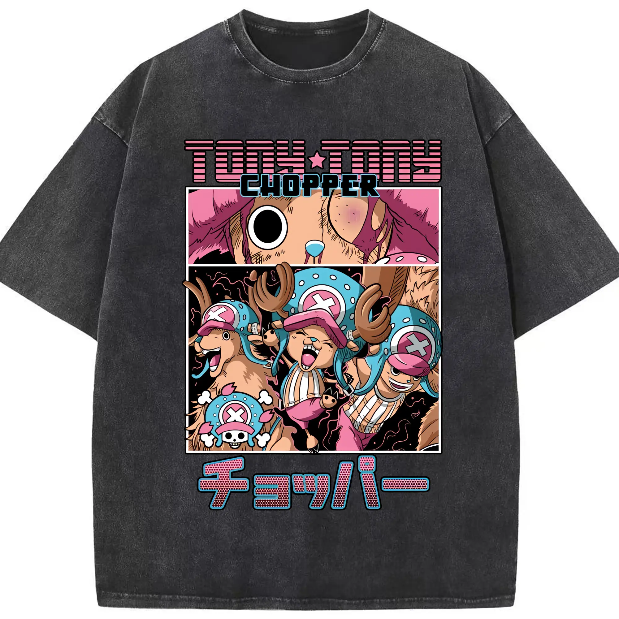 ワンピース グッズ トニートニー・チョッパー - 綿100％ ヴィンテージ風 半袖Tシャツ ・ フロントプリント ・ 柔らか肌触り ・ 通気性 快適 ・ スポーツ カジュアル 外出用