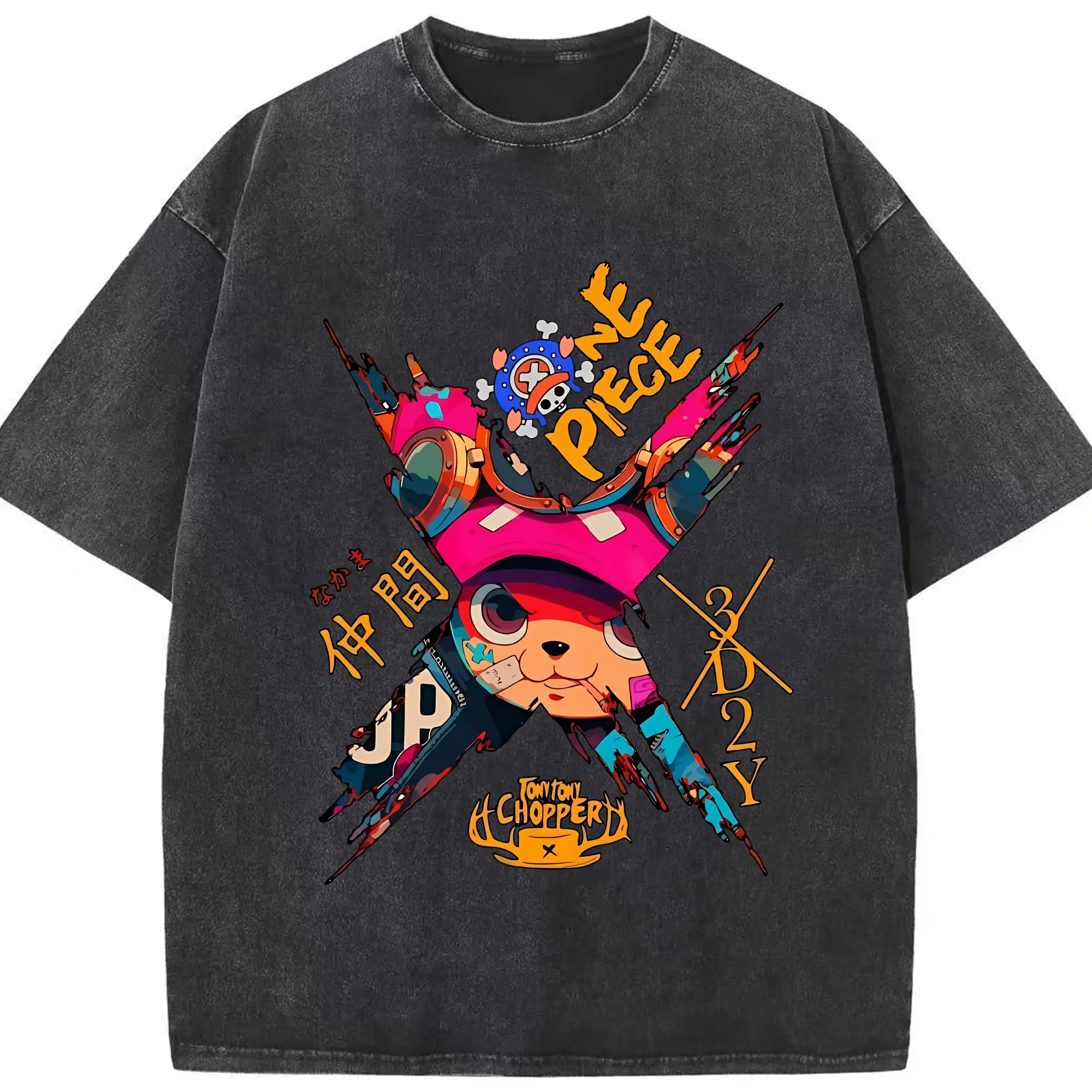 ワンピース グッズ トニートニー・チョッパー - 綿100％ ヴィンテージ風 半袖Tシャツ ・ フロントプリント ・ 柔らか肌触り ・ 通気性 快適 ・ スポーツ カジュアル 外出用