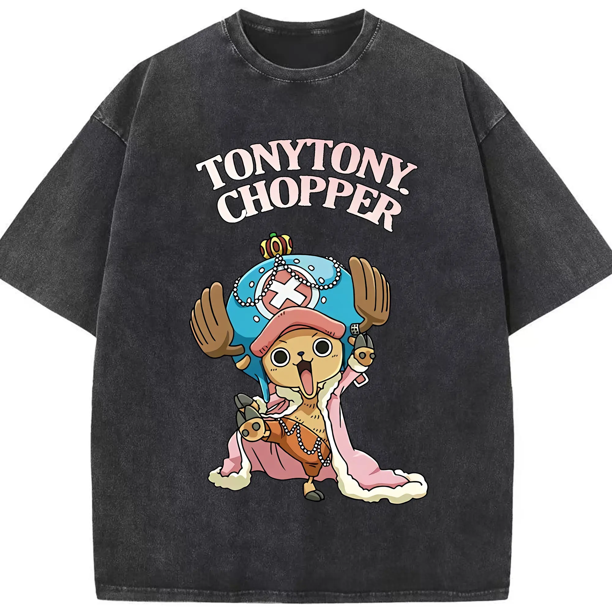 ワンピース グッズ トニートニー・チョッパー - 綿100％ ヴィンテージ風 半袖Tシャツ ・ フロントプリント ・ 柔らか肌触り ・ 通気性 快適 ・ スポーツ カジュアル 外出用