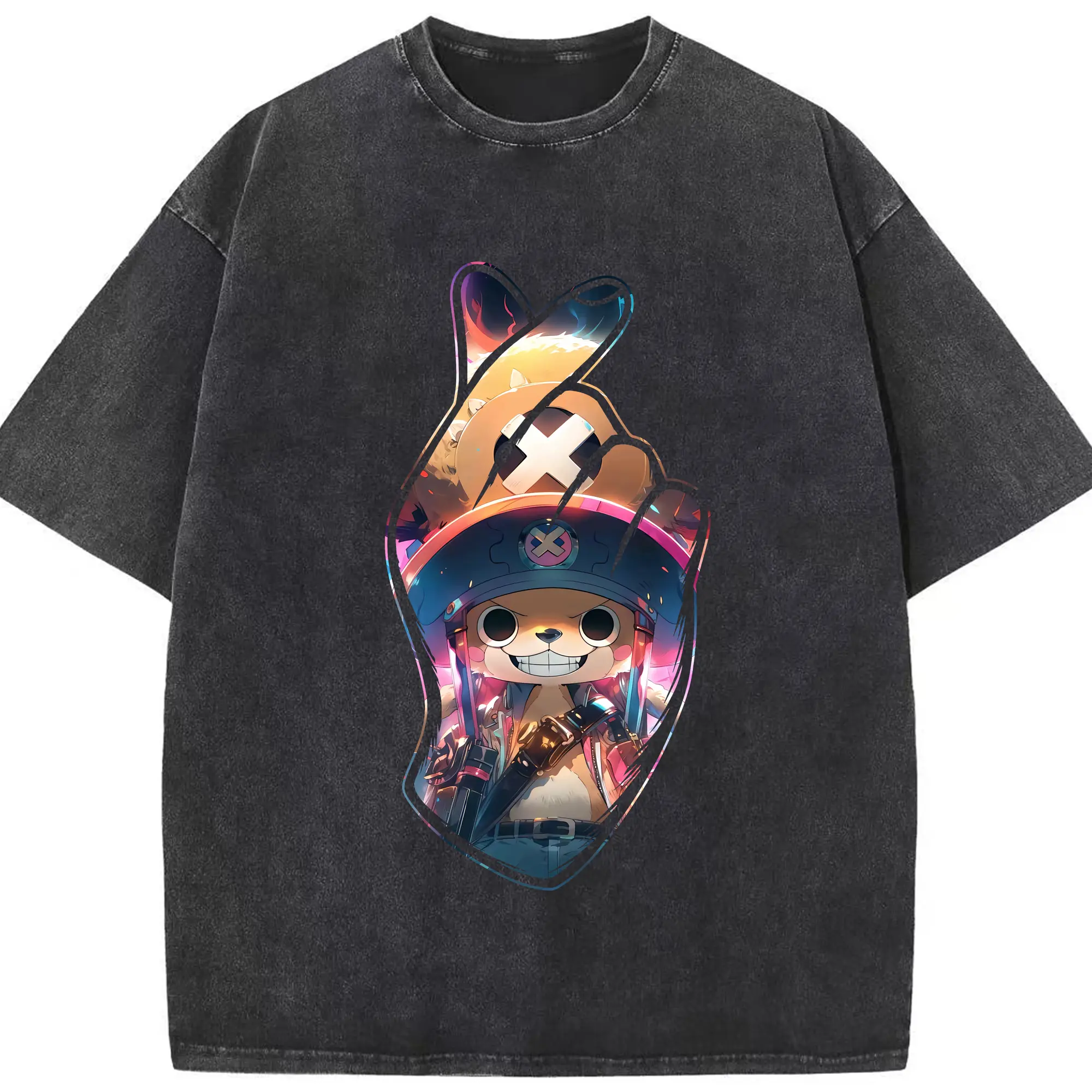 ワンピース グッズ トニートニー・チョッパー - 綿100％ ヴィンテージ風 半袖Tシャツ ・ フロントプリント ・ 柔らか肌触り ・ 通気性 快適 ・ スポーツ カジュアル 外出用