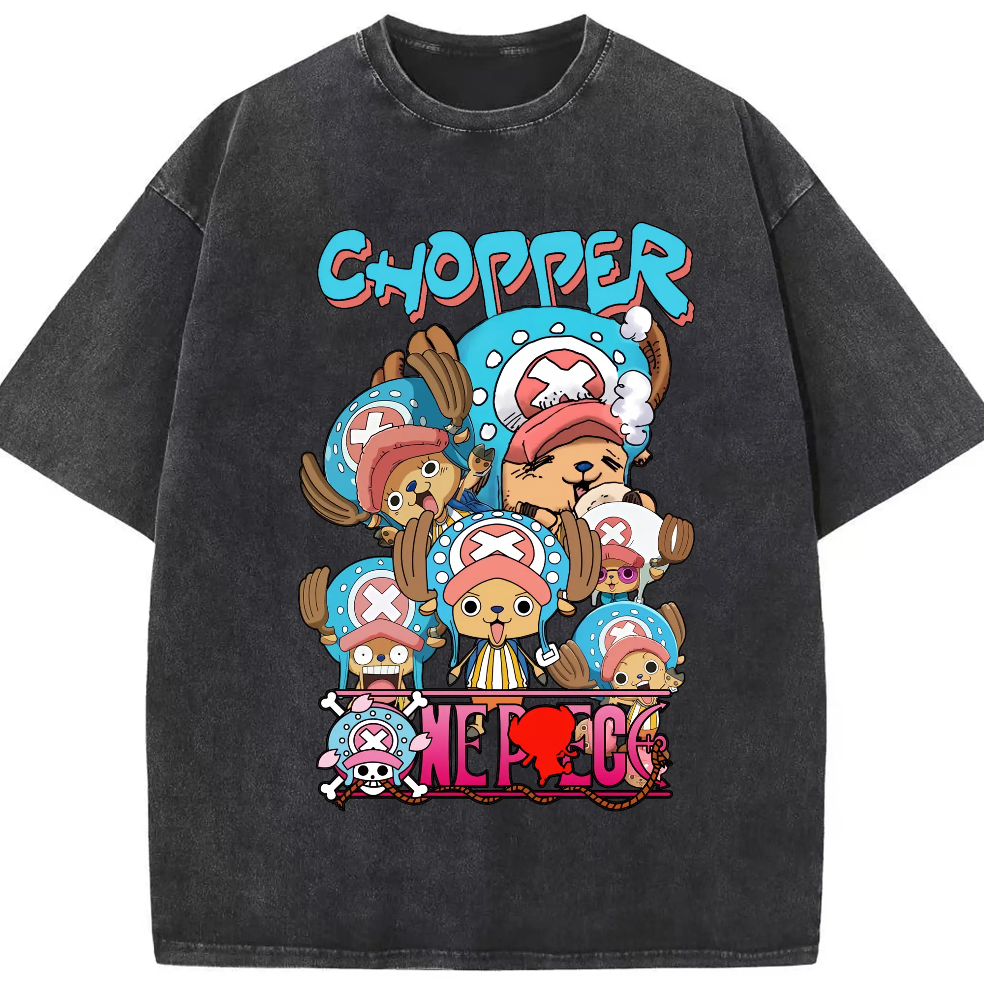 ワンピース グッズ トニートニー・チョッパー - 綿100％ ヴィンテージ風 半袖Tシャツ ・ フロントプリント ・ 柔らか肌触り ・ 通気性 快適 ・ スポーツ カジュアル 外出用