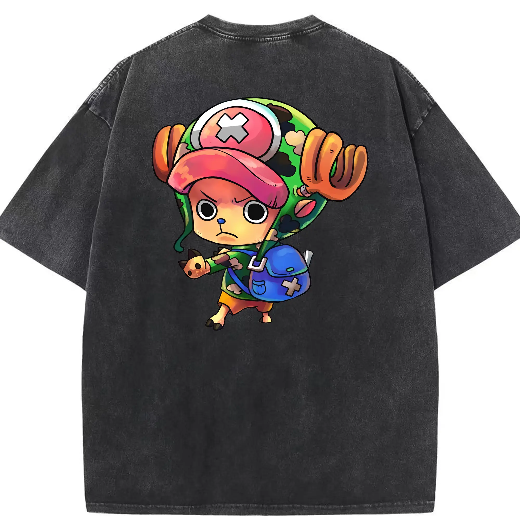 ワンピース グッズ トニートニー・チョッパー - 綿100％ ヴィンテージ風 半袖Tシャツ ・ 背面プリント ・ 柔らか肌触り ・ 通気性 快適 ・ スポーツ カジュアル 外出用