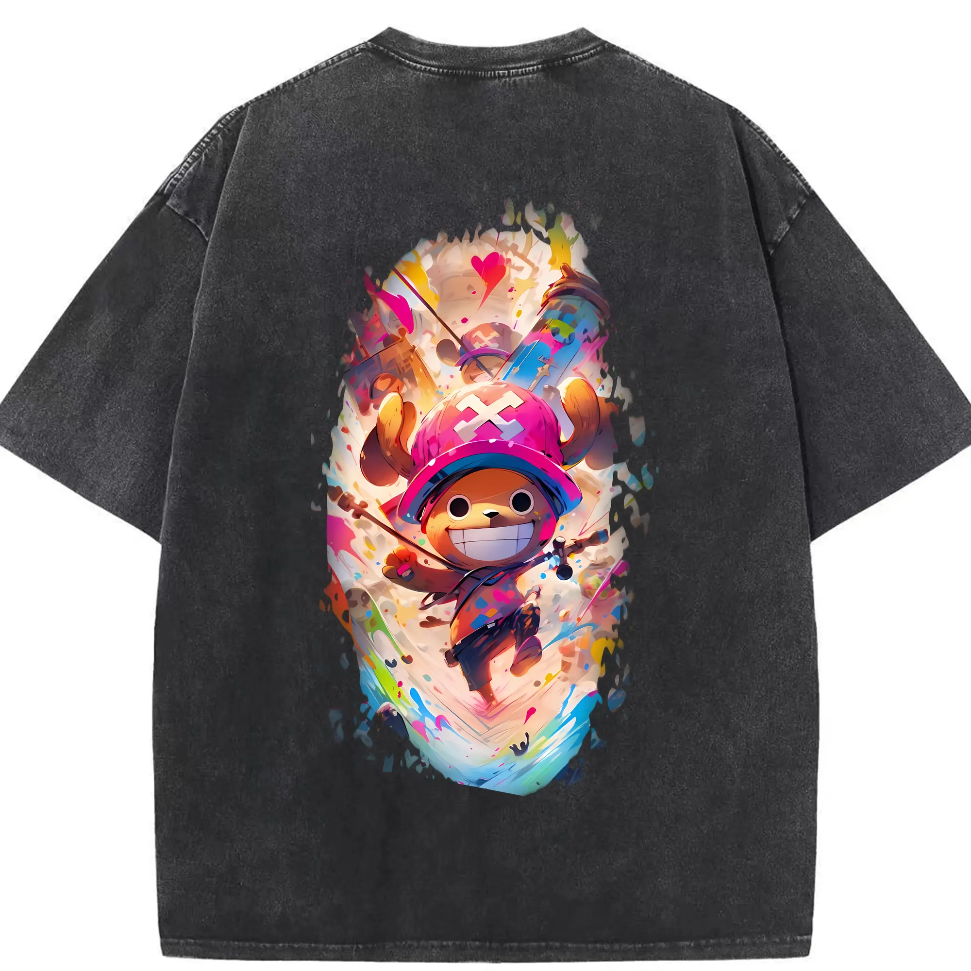 ワンピース グッズ トニートニー・チョッパー - 綿100％ ヴィンテージ風 半袖Tシャツ ・ 背面プリント ・ 柔らか肌触り ・ 通気性 快適 ・ スポーツ カジュアル 外出用