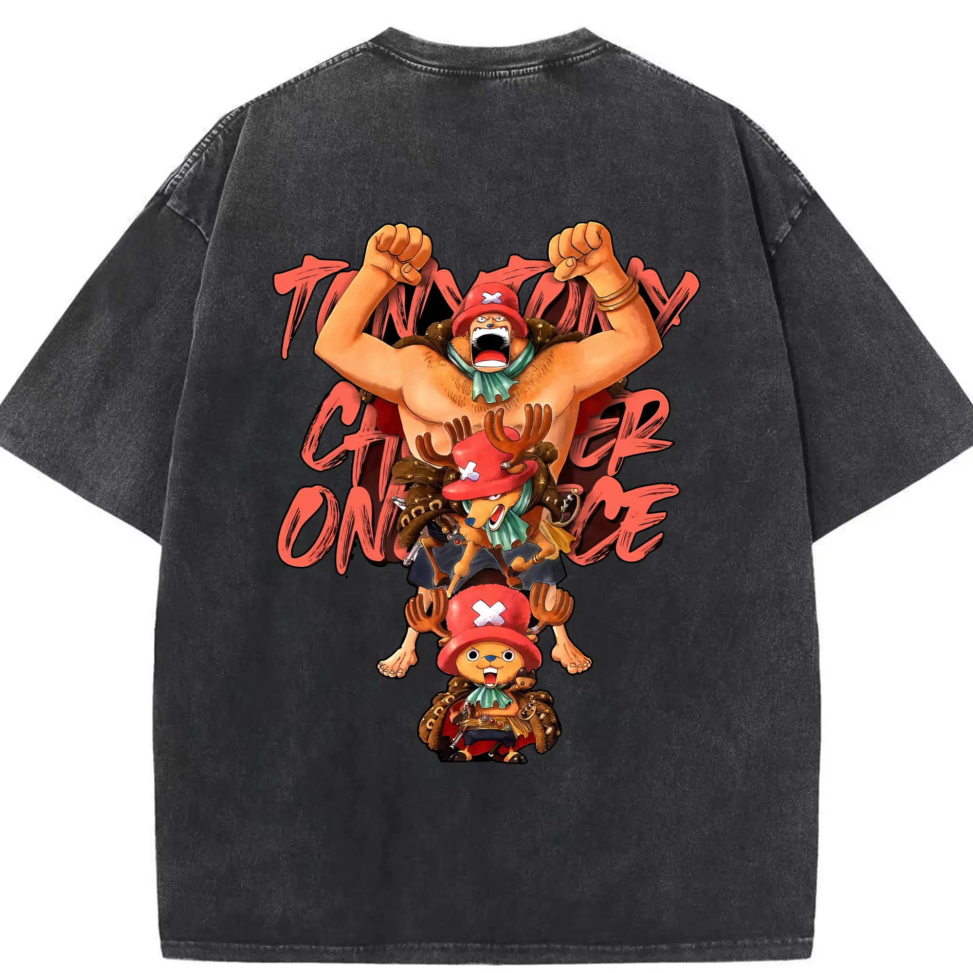 ワンピース グッズ トニートニー・チョッパー - 綿100％ ヴィンテージ風 半袖Tシャツ ・ 背面プリント ・ 柔らか肌触り ・ 通気性 快適 ・ スポーツ カジュアル 外出用