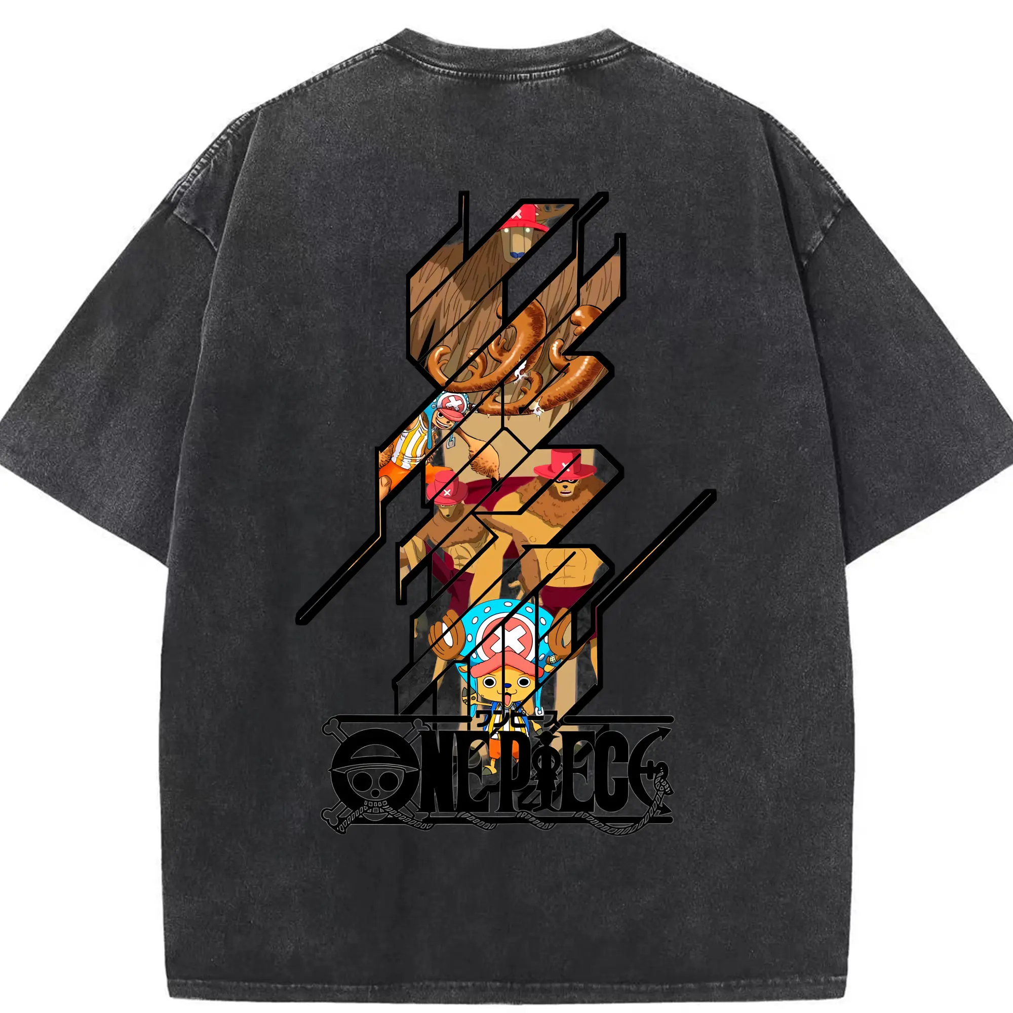 ワンピース グッズ トニートニー・チョッパー - 綿100％ ヴィンテージ風 半袖Tシャツ ・ 背面プリント ・ 柔らか肌触り ・ 通気性 快適 ・ スポーツ カジュアル 外出用