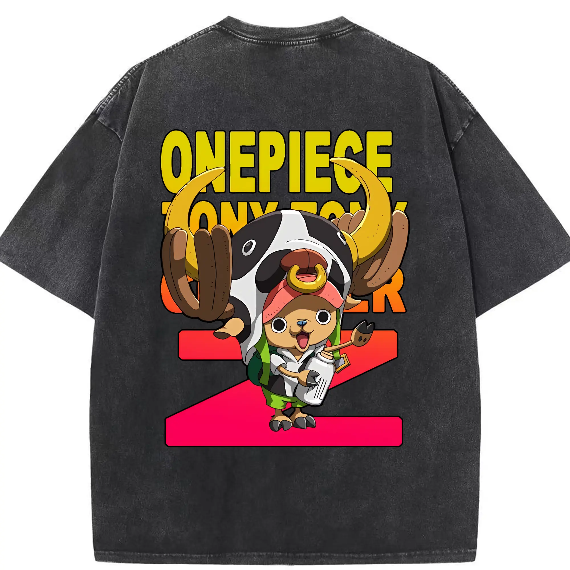 ワンピース グッズ トニートニー・チョッパー - 綿100％ ヴィンテージ風 半袖Tシャツ ・ 背面プリント ・ 柔らか肌触り ・ 通気性 快適 ・ スポーツ カジュアル 外出用