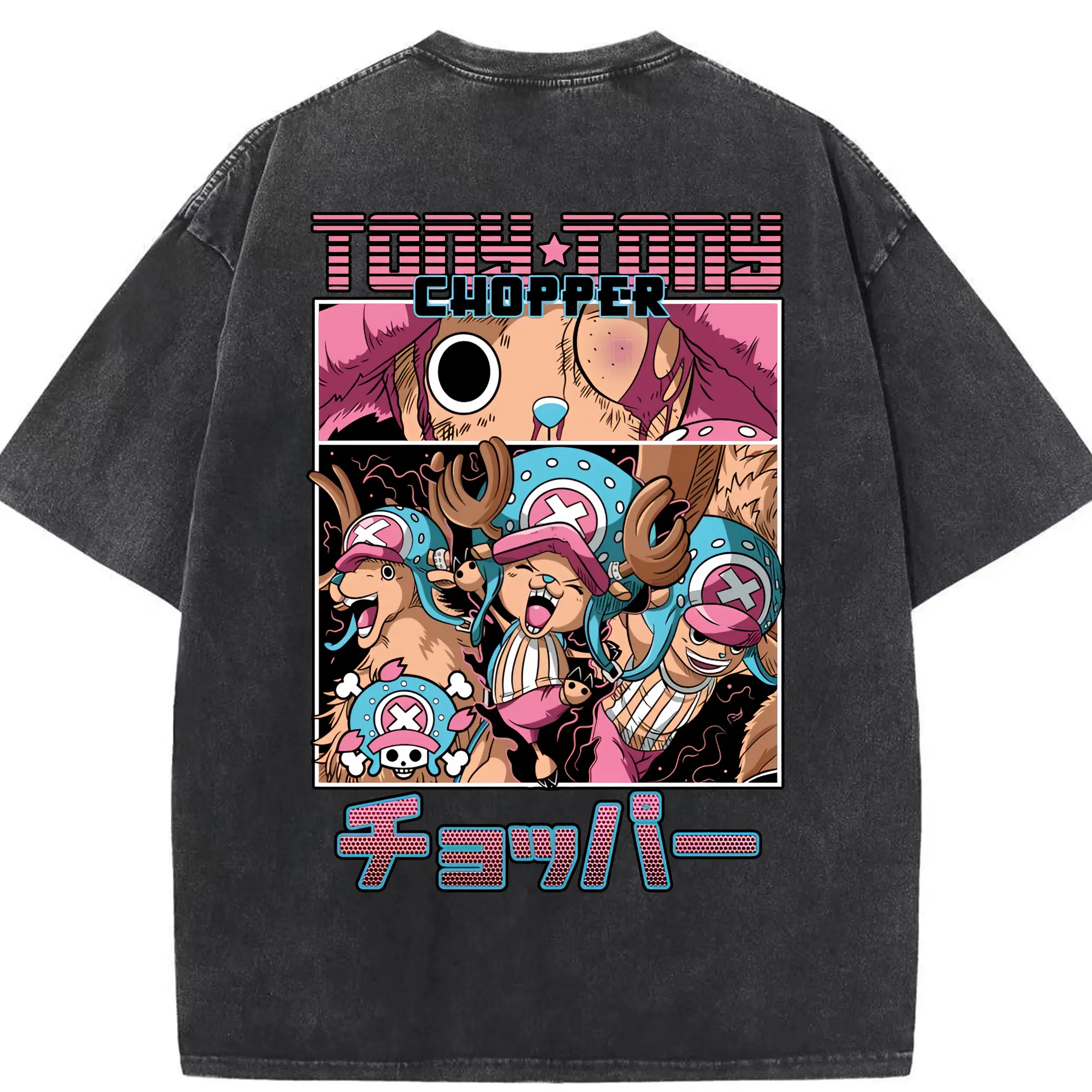 ワンピース グッズ トニートニー・チョッパー - 綿100％ ヴィンテージ風 半袖Tシャツ ・ 背面プリント ・ 柔らか肌触り ・ 通気性 快適 ・ スポーツ カジュアル 外出用