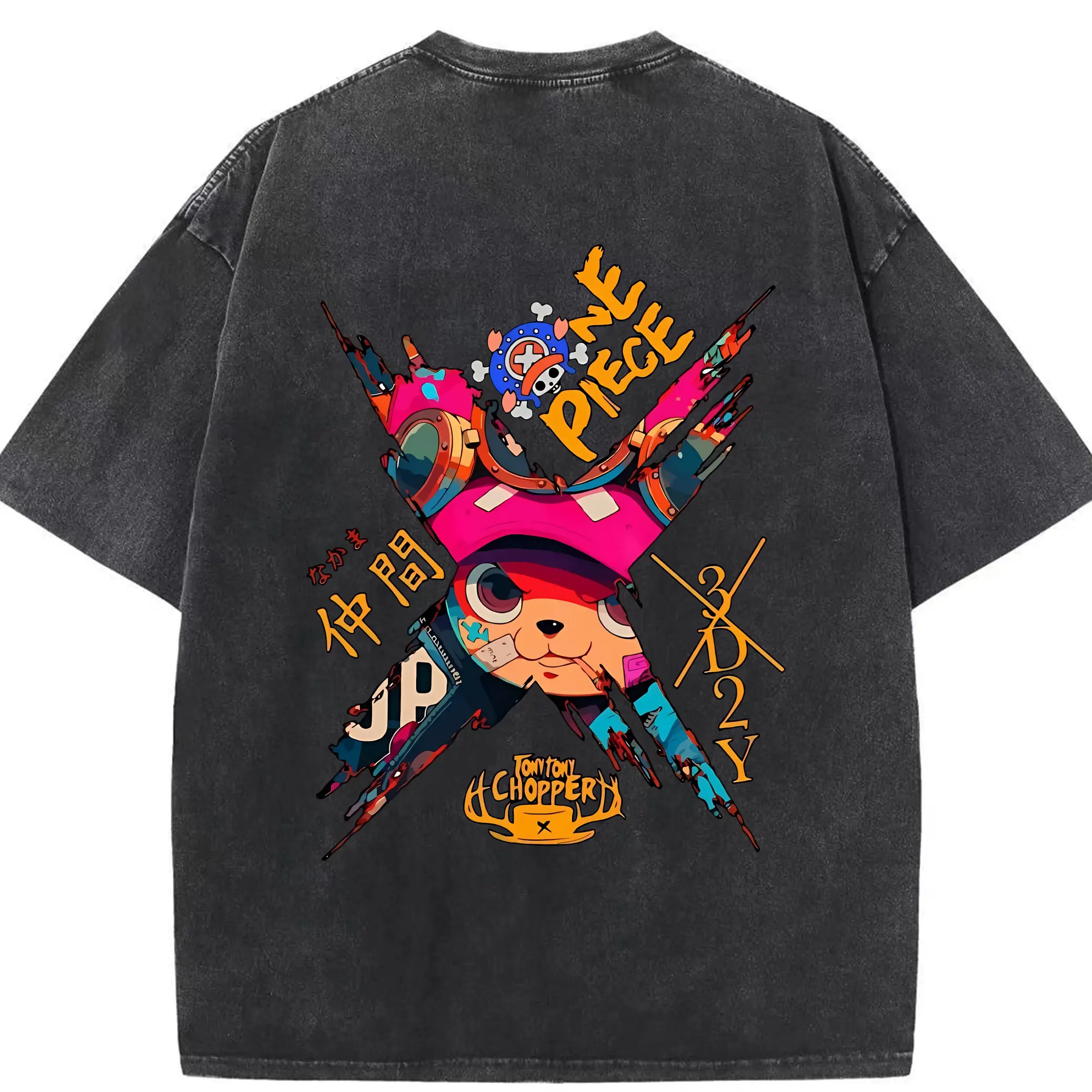 ワンピース グッズ トニートニー・チョッパー - 綿100％ ヴィンテージ風 半袖Tシャツ ・ 背面プリント ・ 柔らか肌触り ・ 通気性 快適 ・ スポーツ カジュアル 外出用