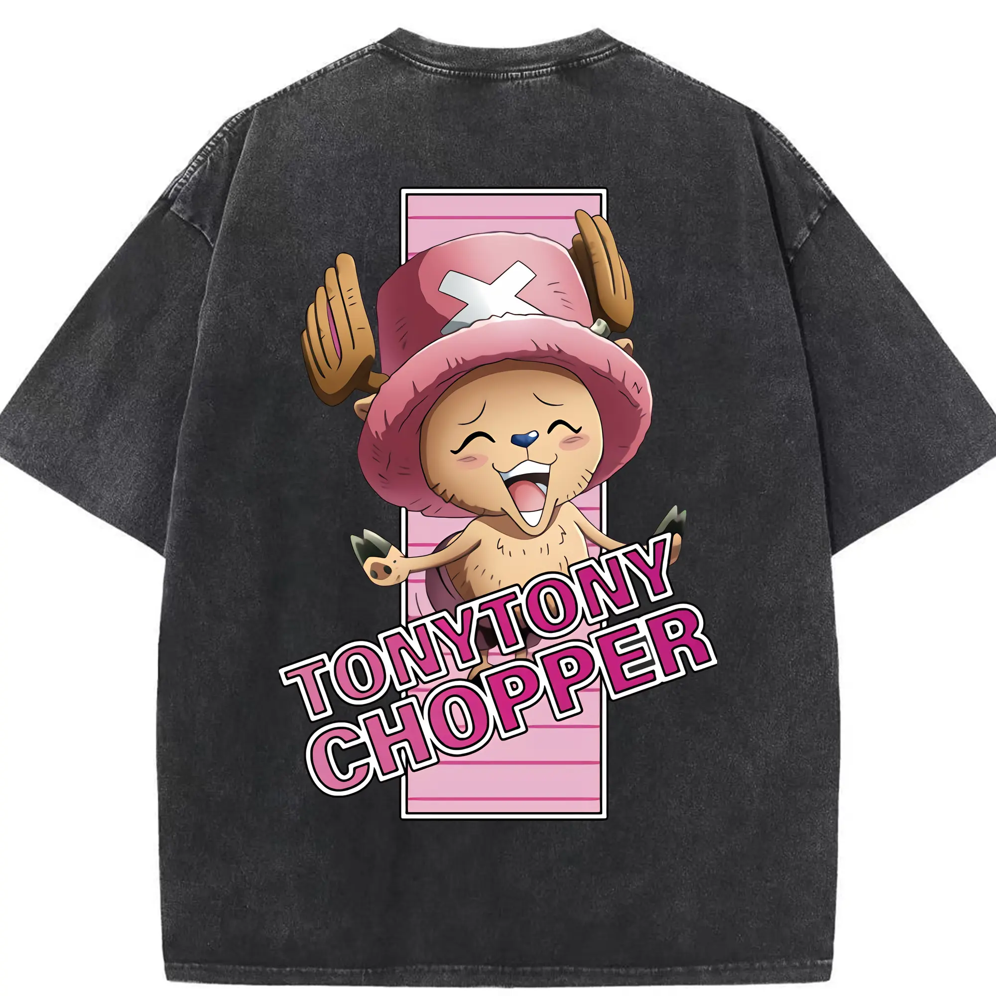 ワンピース グッズ トニートニー・チョッパー - 綿100％ ヴィンテージ風 半袖Tシャツ ・ 背面プリント ・ 柔らか肌触り ・ 通気性 快適 ・ スポーツ カジュアル 外出用