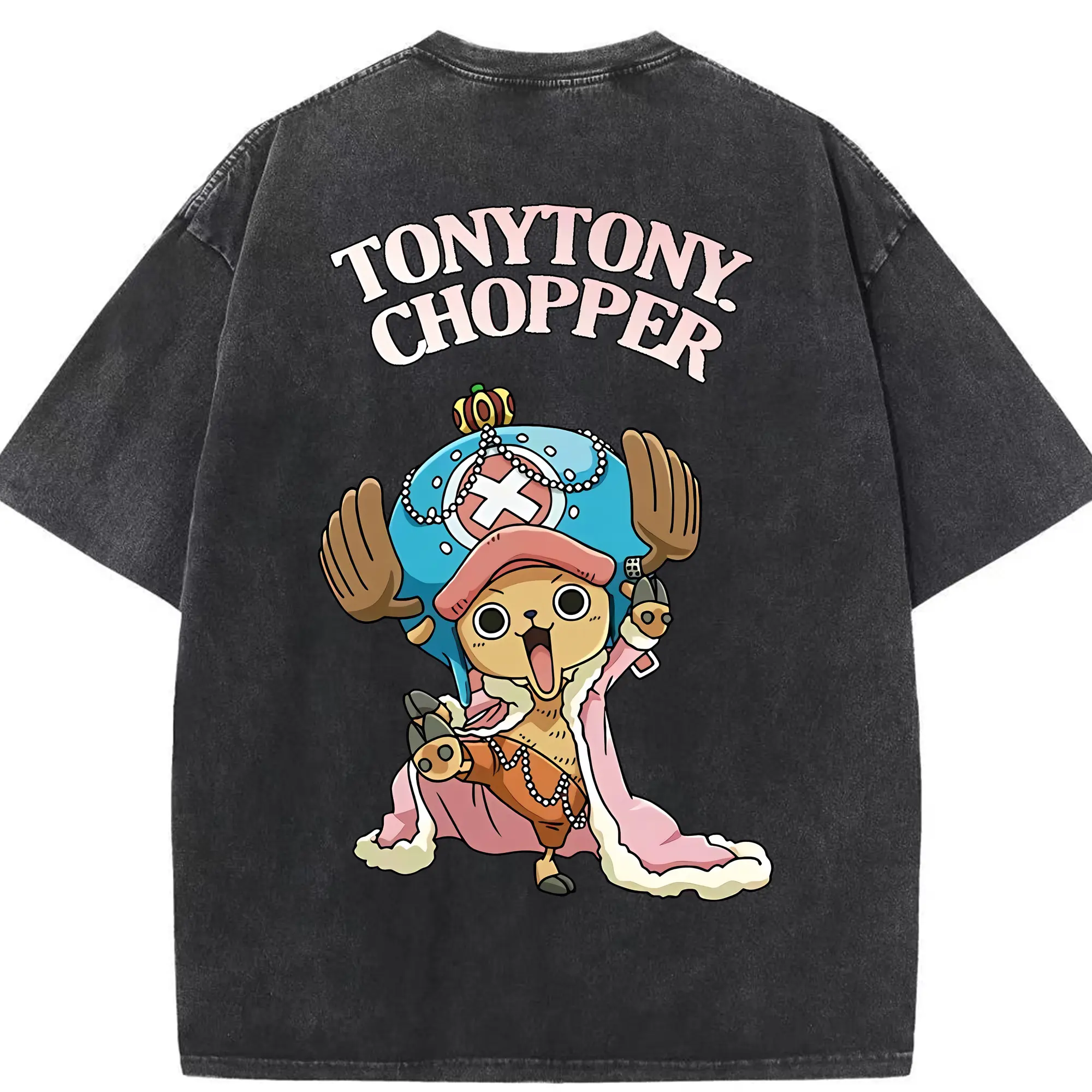 ワンピース グッズ トニートニー・チョッパー - 綿100％ ヴィンテージ風 半袖Tシャツ ・ 背面プリント ・ 柔らか肌触り ・ 通気性 快適 ・ スポーツ カジュアル 外出用