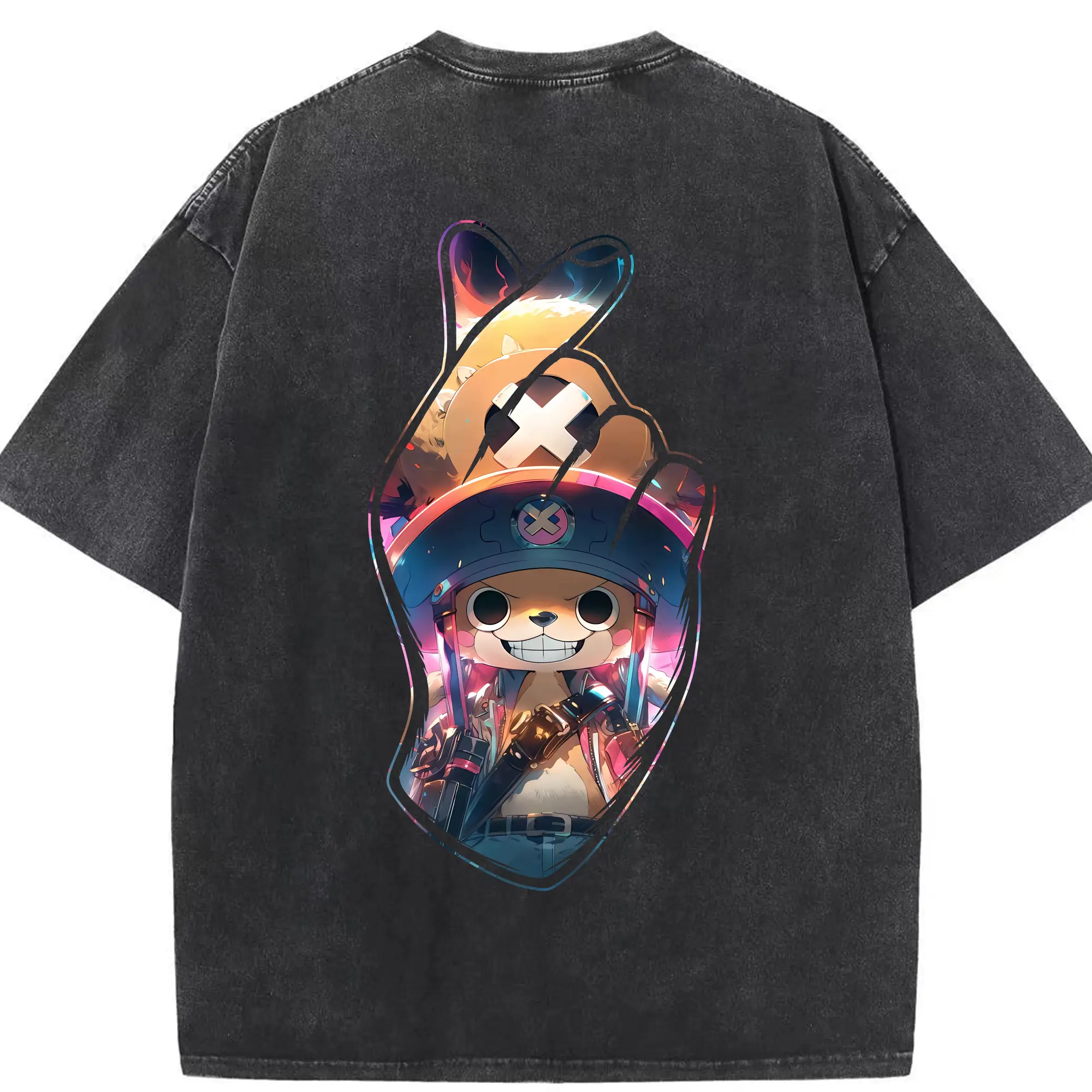 ワンピース グッズ トニートニー・チョッパー - 綿100％ ヴィンテージ風 半袖Tシャツ ・ 背面プリント ・ 柔らか肌触り ・ 通気性 快適 ・ スポーツ カジュアル 外出用