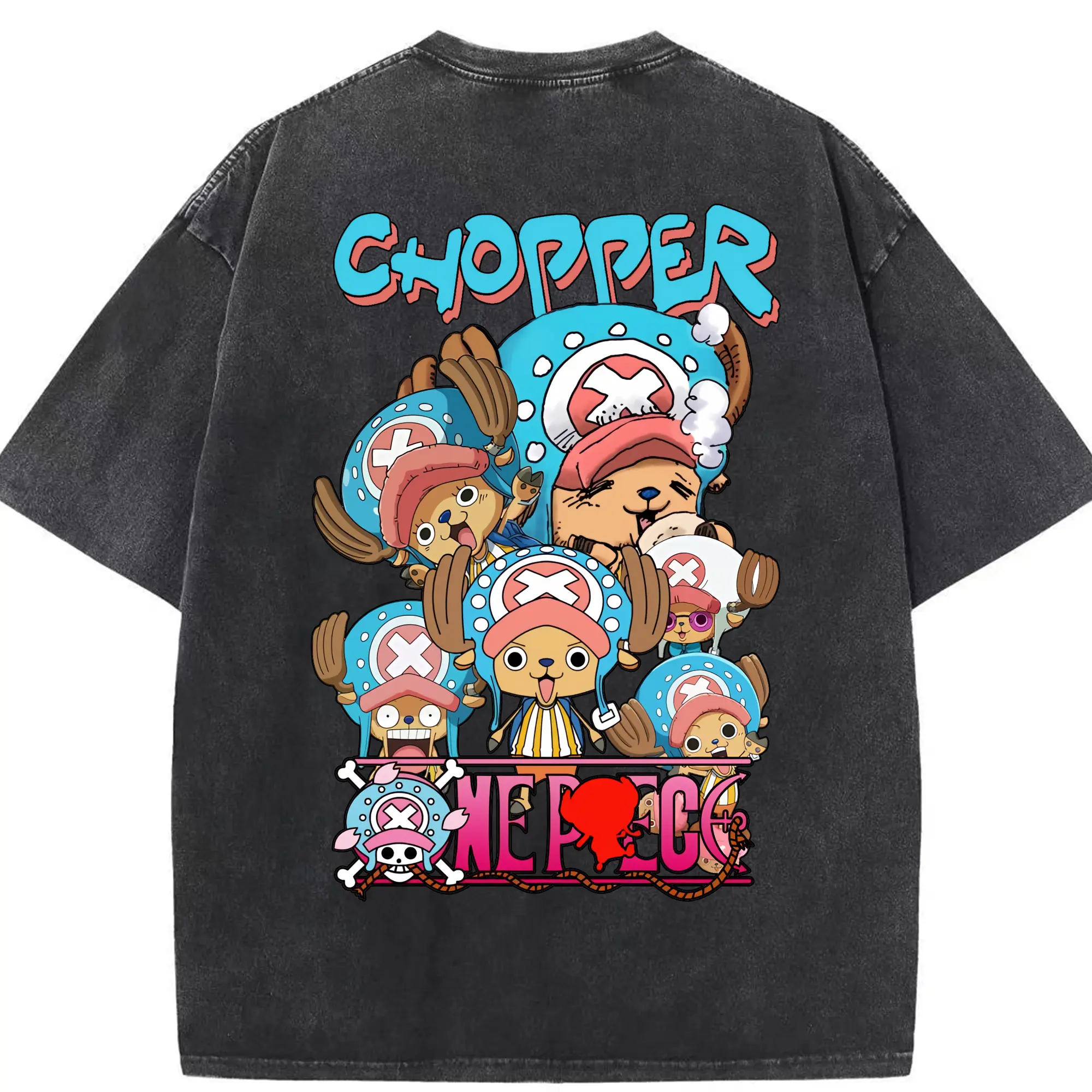 ワンピース グッズ トニートニー・チョッパー - 綿100％ ヴィンテージ風 半袖Tシャツ ・ 背面プリント ・ 柔らか肌触り ・ 通気性 快適 ・ スポーツ カジュアル 外出用