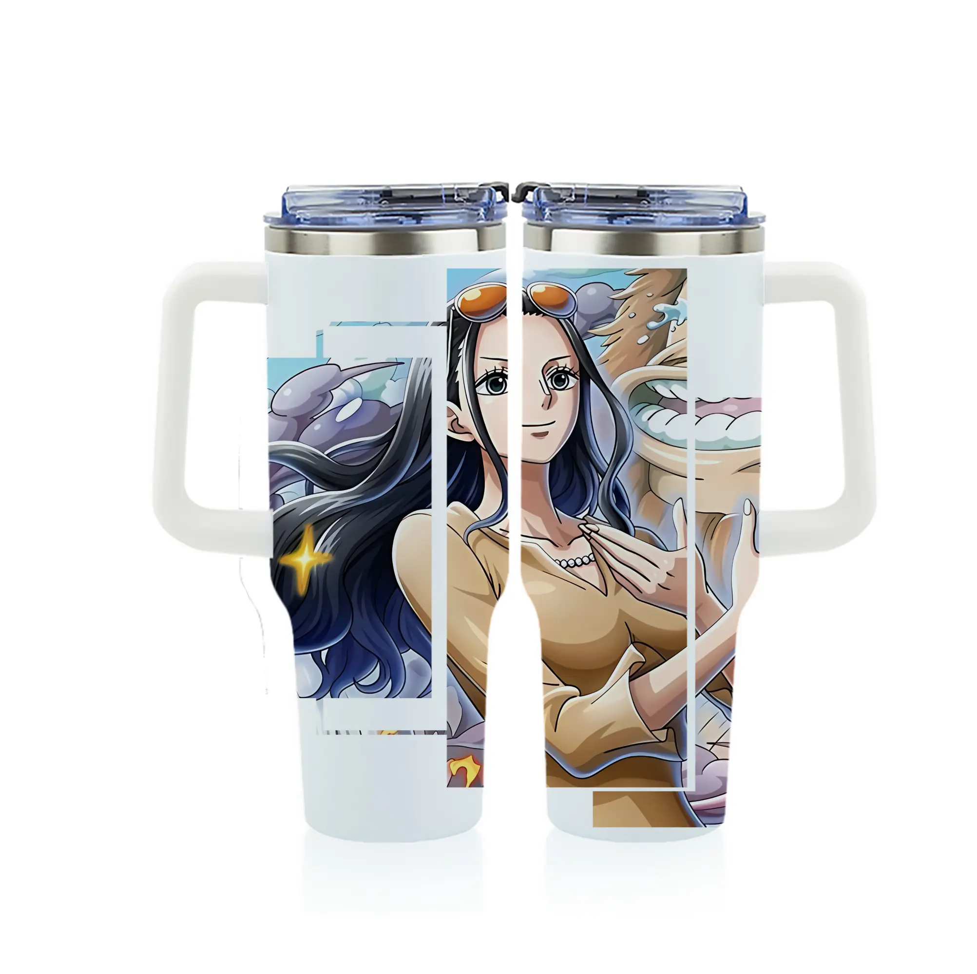 ワンピース グッズ ニコ・ロビン - 1200mL フルプリント車用タンブラー ・ 304ステンレス 内側 ・ 201ステンレス 外側 ・ 保温 保冷 ・ 通勤 ドライブ アウトドア用