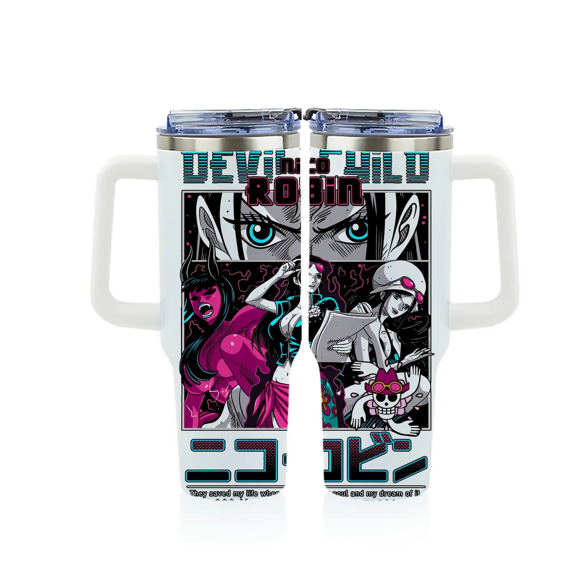 ワンピース グッズ ニコ・ロビン - 1200mL フルプリント車用タンブラー ・ 304ステンレス 内側 ・ 201ステンレス 外側 ・ 保温 保冷 ・ 通勤 ドライブ アウトドア用