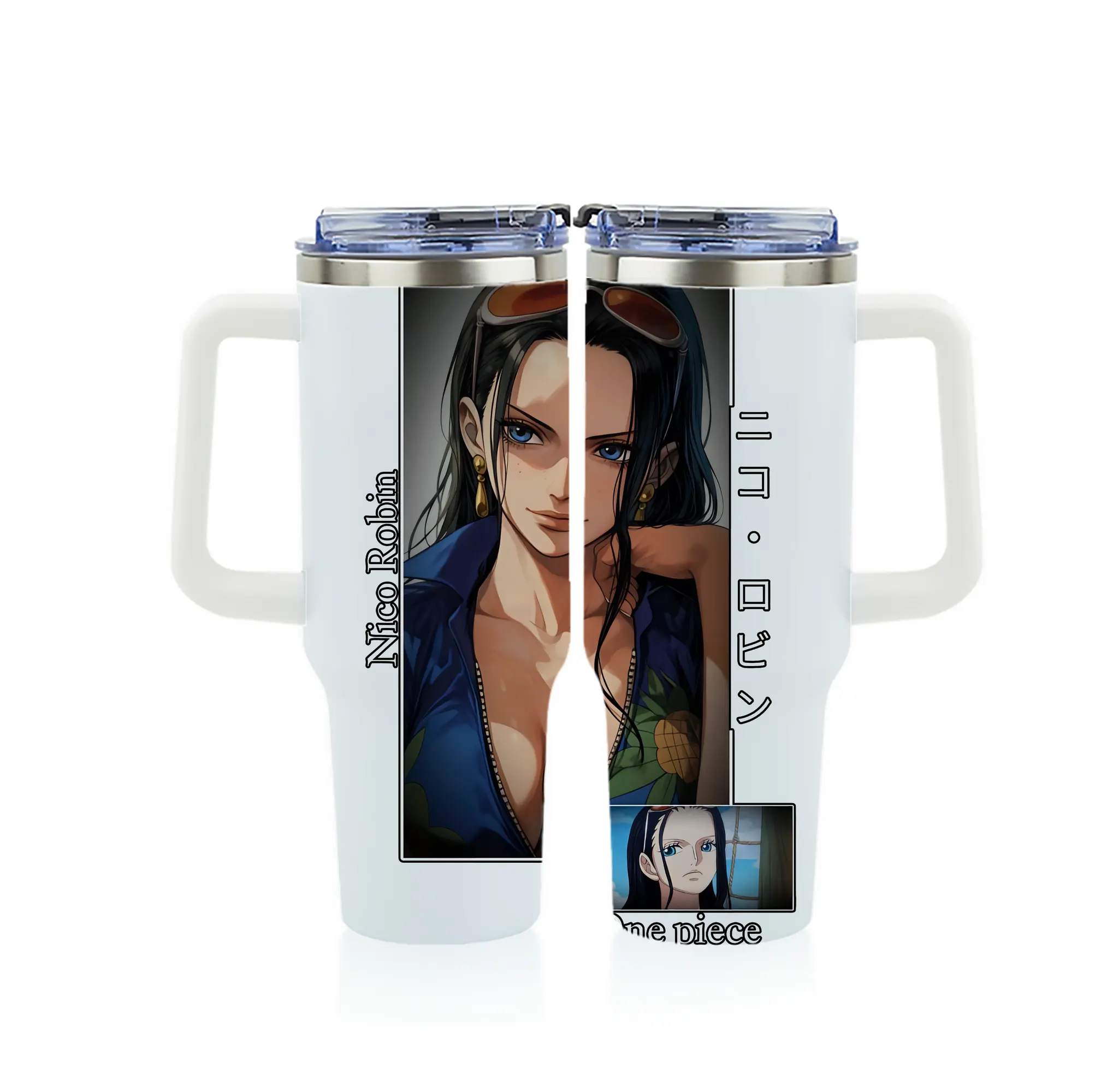 ワンピース グッズ ニコ・ロビン - 1200mL フルプリント車用タンブラー ・ 304ステンレス 内側 ・ 201ステンレス 外側 ・ 保温 保冷 ・ 通勤 ドライブ アウトドア用
