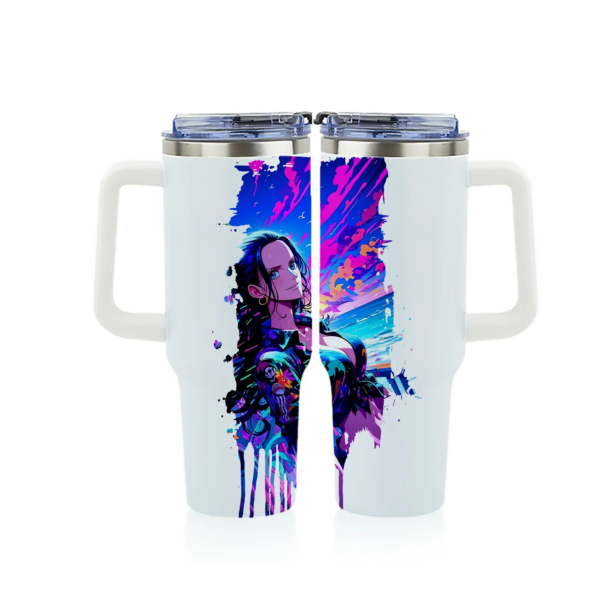 ワンピース グッズ ニコ・ロビン - 1200mL フルプリント車用タンブラー ・ 304ステンレス 内側 ・ 201ステンレス 外側 ・ 保温 保冷 ・ 通勤 ドライブ アウトドア用