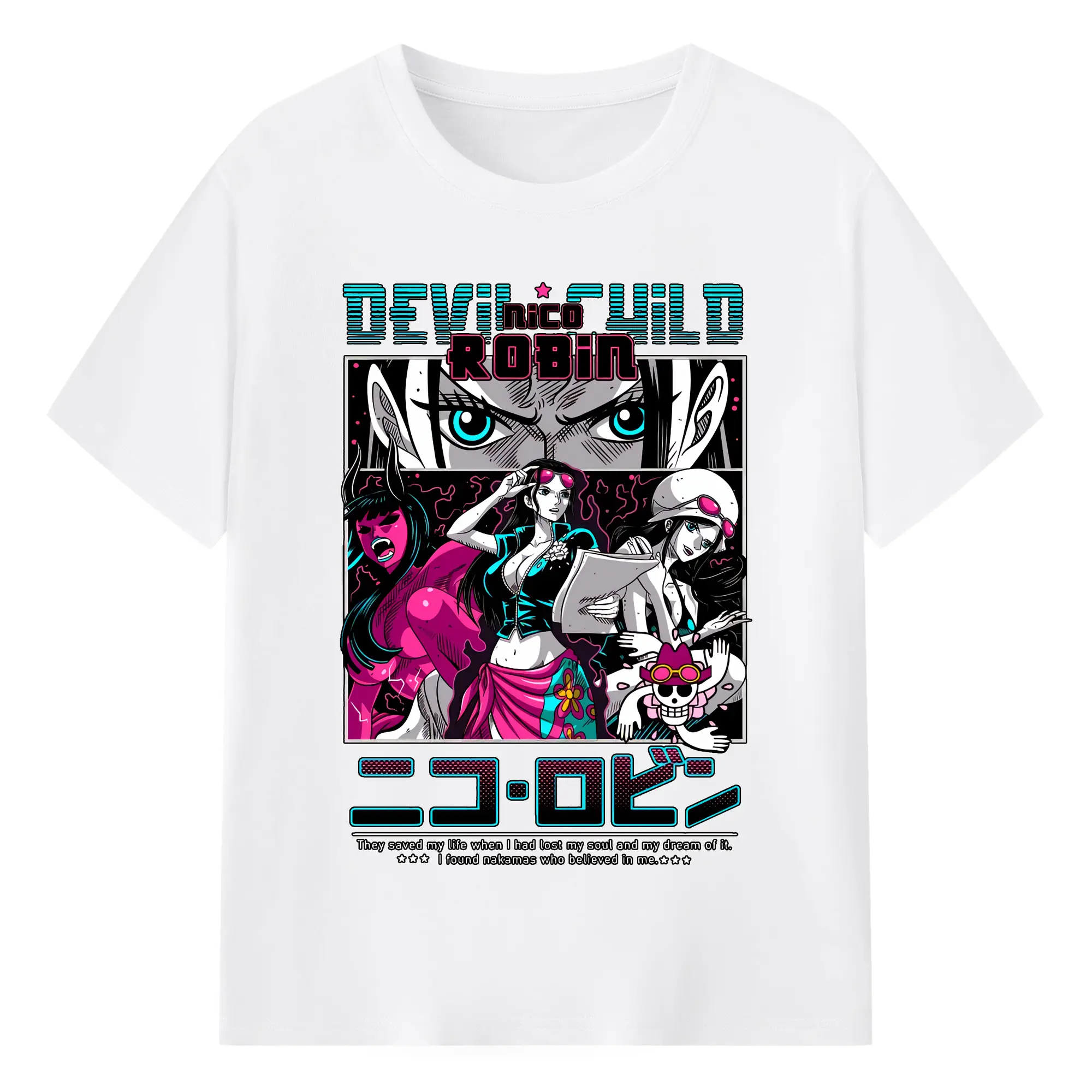 ワンピース グッズ ニコ・ロビン - 綿100％ 半袖Tシャツ ・ フロントプリント ・ 快適 通気性 ・ 日常使い 散歩 スポーツ用