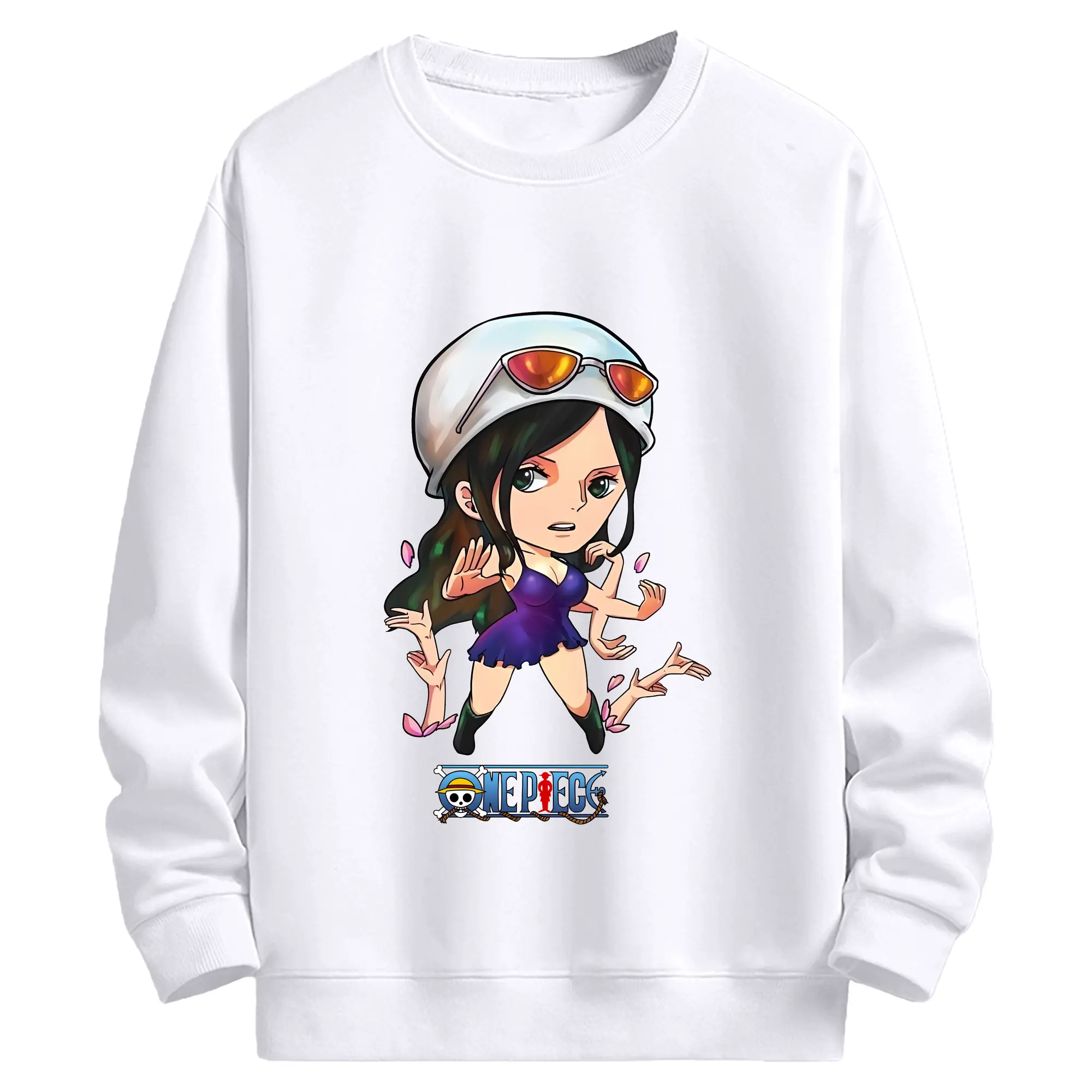 ワンピース グッズ ニコ・ロビン - 高品質 クルーネック スウェット ・ コットン59％ ポリエステル41％ ・ ユニセックス 長袖 トレーナー ・ カジュアル デイリー スポーツ 散歩用