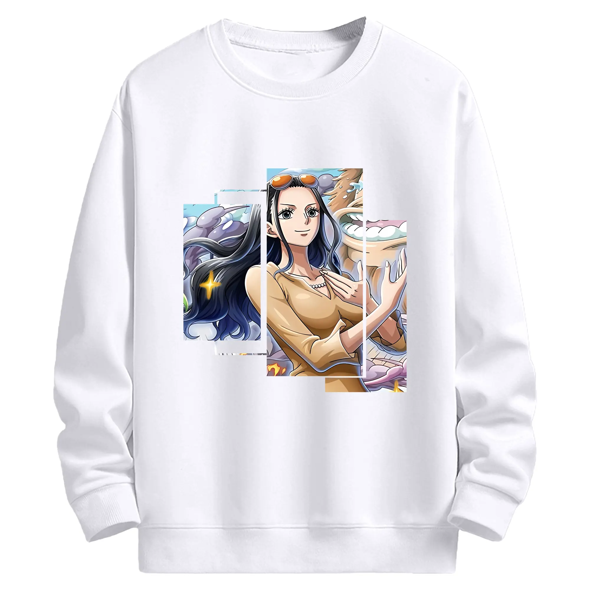 ワンピース グッズ ニコ・ロビン - 高品質 クルーネック スウェット ・ コットン59％ ポリエステル41％ ・ ユニセックス 長袖 トレーナー ・ カジュアル デイリー スポーツ 散歩用