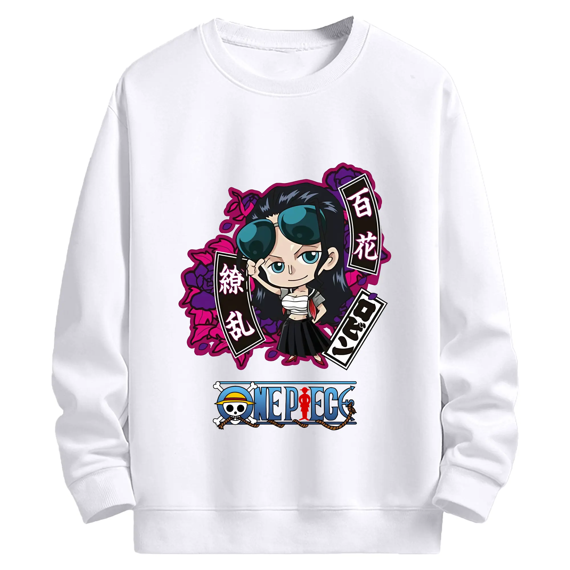 ワンピース グッズ ニコ・ロビン - 高品質 クルーネック スウェット ・ コットン59％ ポリエステル41％ ・ ユニセックス 長袖 トレーナー ・ カジュアル デイリー スポーツ 散歩用