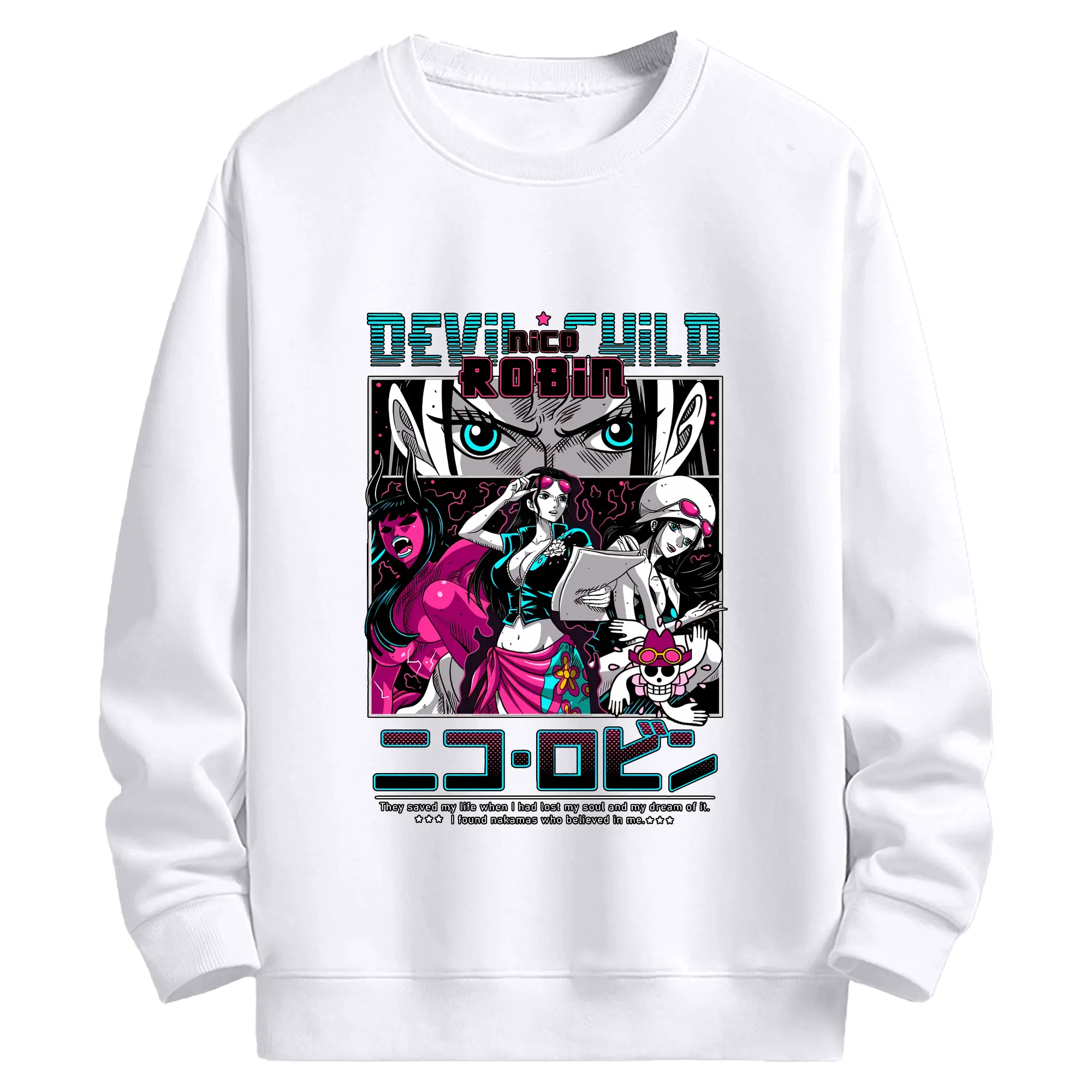 ワンピース グッズ ニコ・ロビン - 高品質 クルーネック スウェット ・ コットン59％ ポリエステル41％ ・ ユニセックス 長袖 トレーナー ・ カジュアル デイリー スポーツ 散歩用