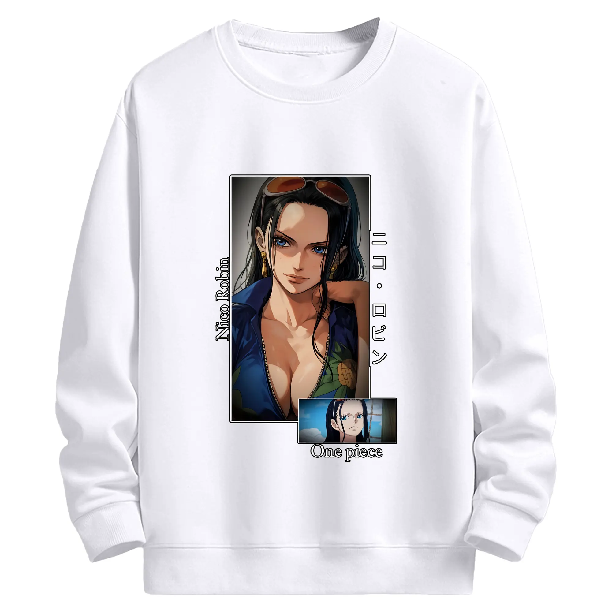 ワンピース グッズ ニコ・ロビン - 高品質 クルーネック スウェット ・ コットン59％ ポリエステル41％ ・ ユニセックス 長袖 トレーナー ・ カジュアル デイリー スポーツ 散歩用