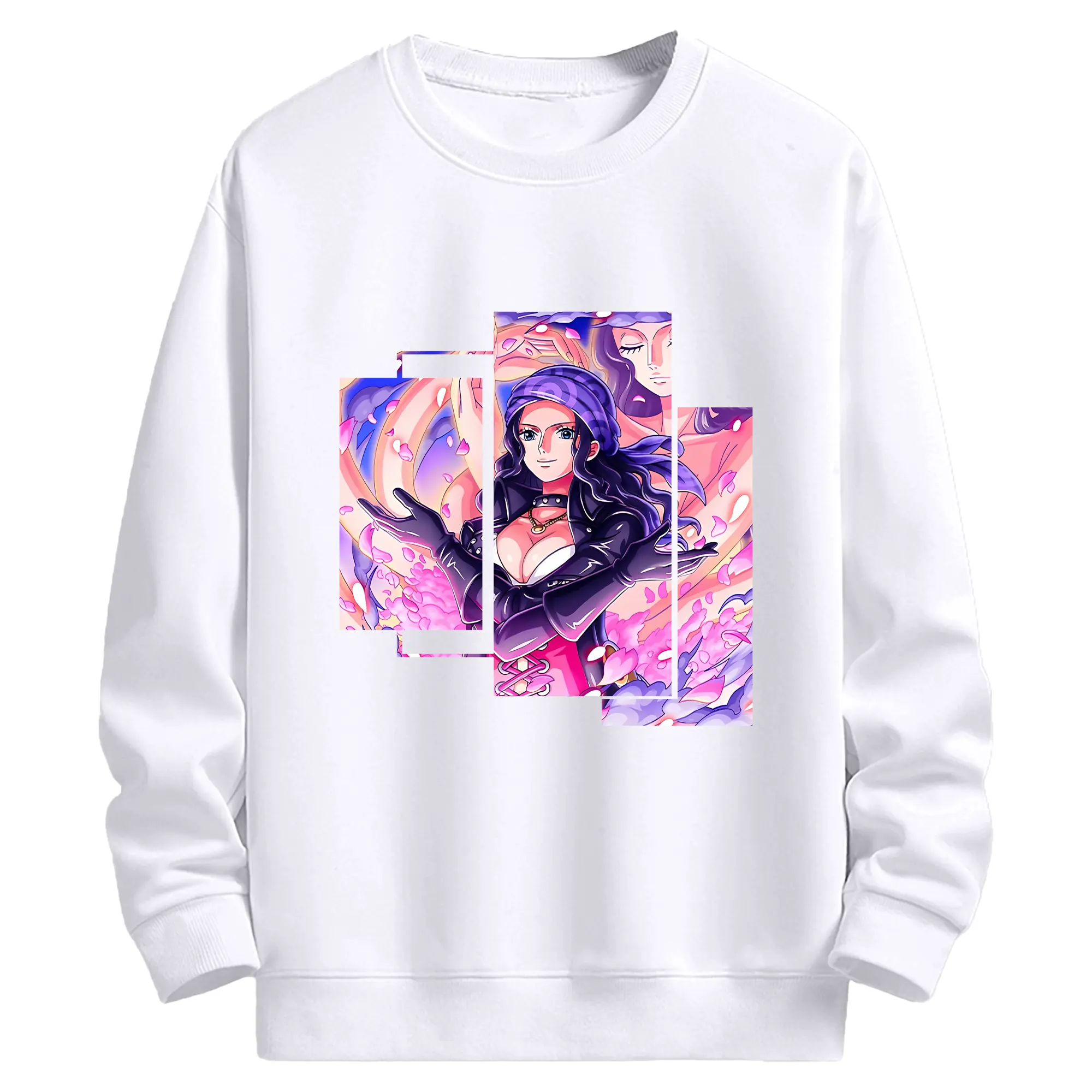 ワンピース グッズ ニコ・ロビン - 高品質 クルーネック スウェット ・ コットン59％ ポリエステル41％ ・ ユニセックス 長袖 トレーナー ・ カジュアル デイリー スポーツ 散歩用