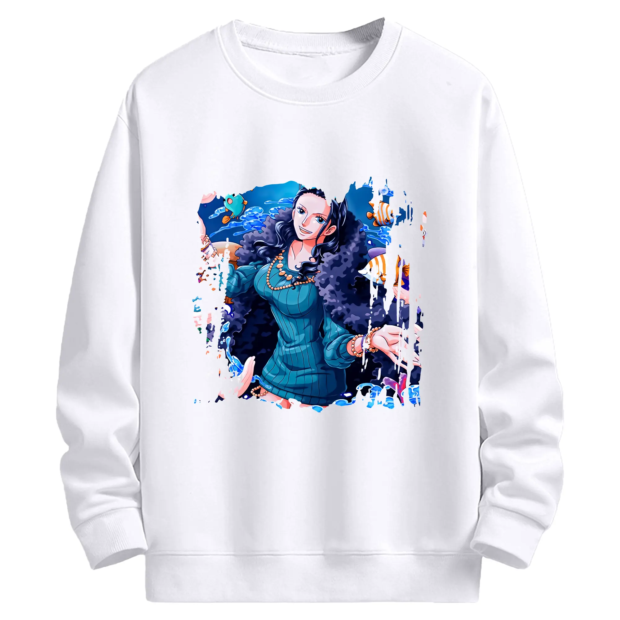 ワンピース グッズ ニコ・ロビン - 高品質 クルーネック スウェット ・ コットン59％ ポリエステル41％ ・ ユニセックス 長袖 トレーナー ・ カジュアル デイリー スポーツ 散歩用