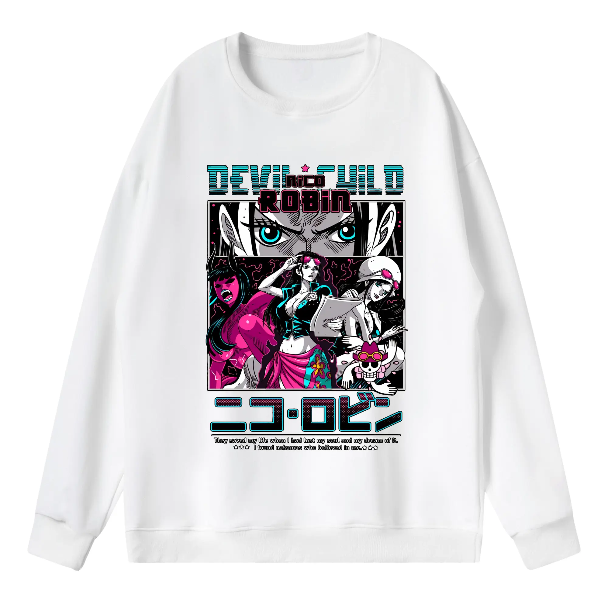 ワンピース グッズ ニコ・ロビン - 薄手 クルーネック スウェット 裏毛260g · ポリエステル 春秋向け カジュアル 男女兼用 · トレーナー デイリー スポーツ 散歩に最適