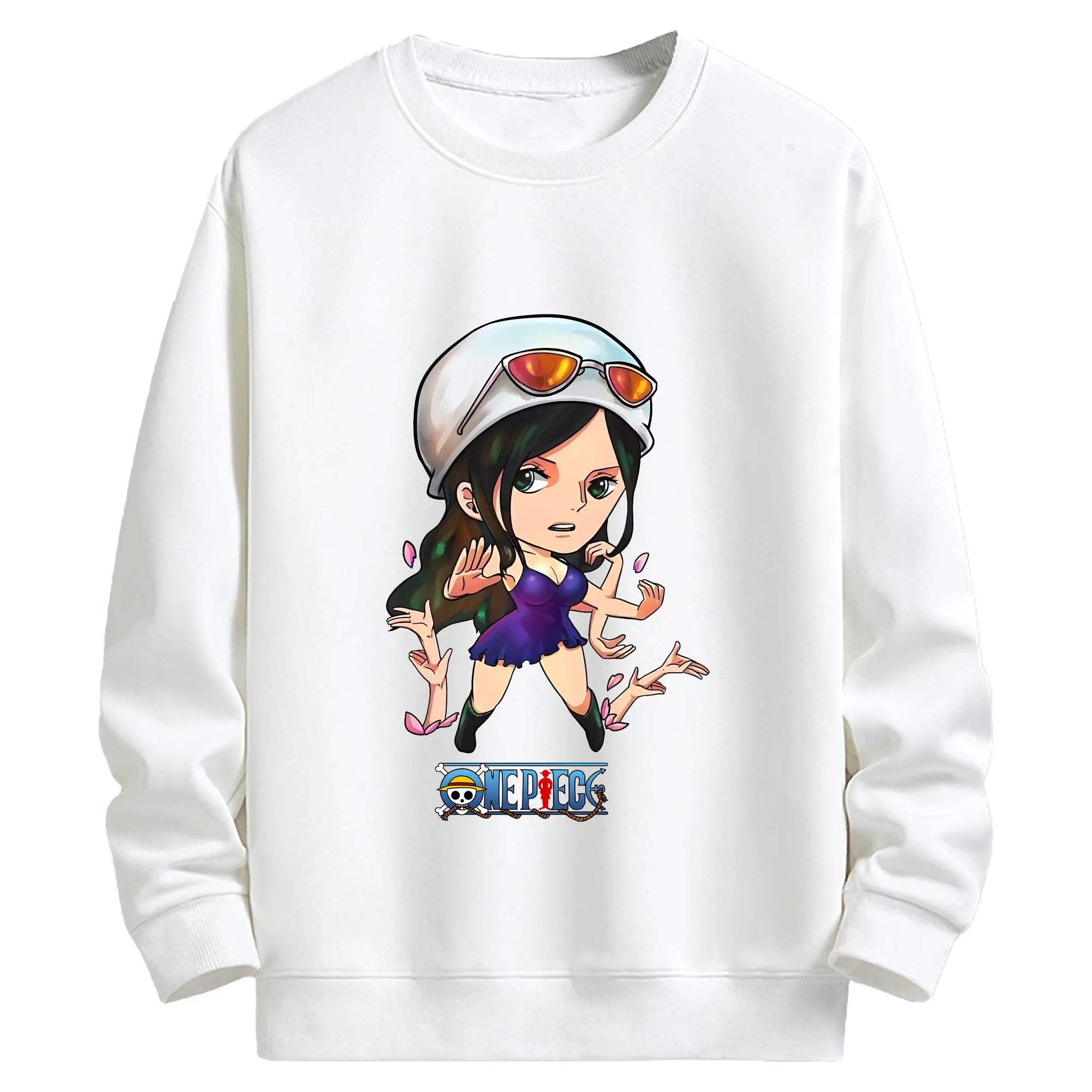 ワンピース グッズ ニコ・ロビン - キッズ クルーネックスウェットシャツ ・ フロントプリント ・ 綿80％ ポリエステル20％ ・ 快適 通学 スポーツ 日常使い お散歩用