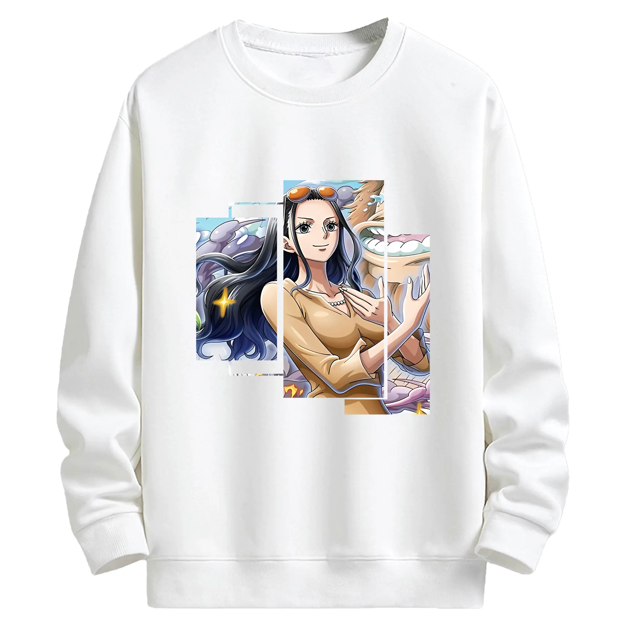 ワンピース グッズ ニコ・ロビン - キッズ クルーネックスウェットシャツ ・ フロントプリント ・ 綿80％ ポリエステル20％ ・ 快適 通学 スポーツ 日常使い お散歩用