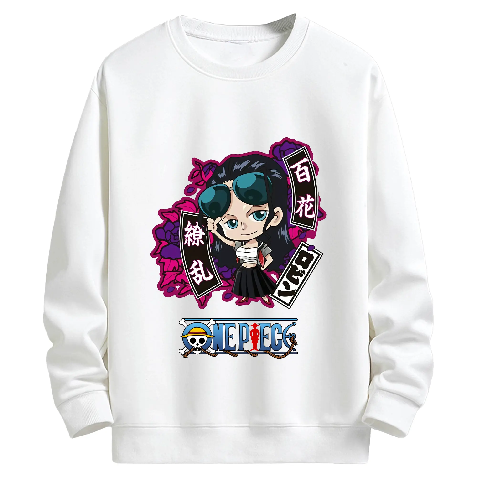 ワンピース グッズ ニコ・ロビン - キッズ クルーネックスウェットシャツ ・ フロントプリント ・ 綿80％ ポリエステル20％ ・ 快適 通学 スポーツ 日常使い お散歩用