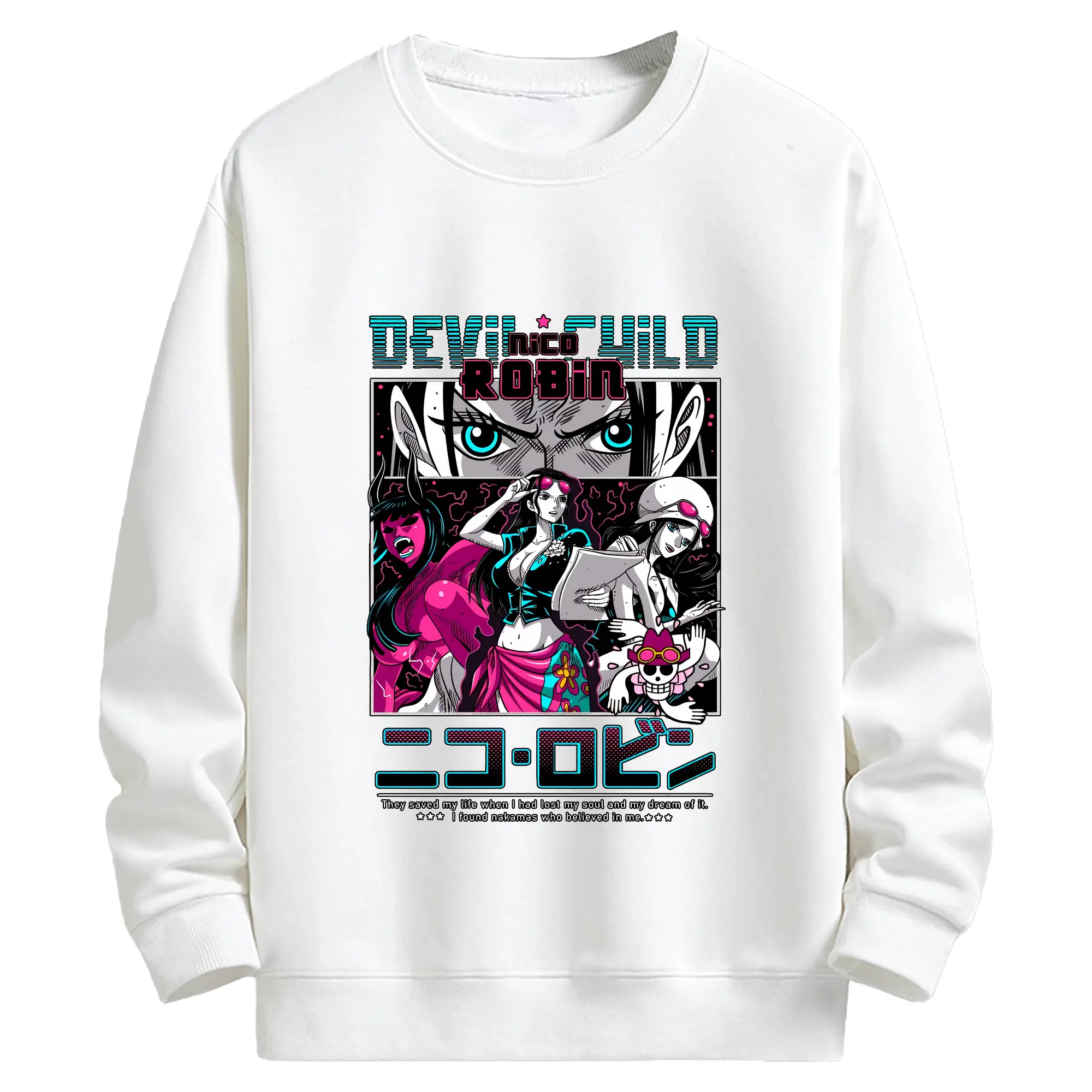 ワンピース グッズ ニコ・ロビン - キッズ クルーネックスウェットシャツ ・ フロントプリント ・ 綿80％ ポリエステル20％ ・ 快適 通学 スポーツ 日常使い お散歩用