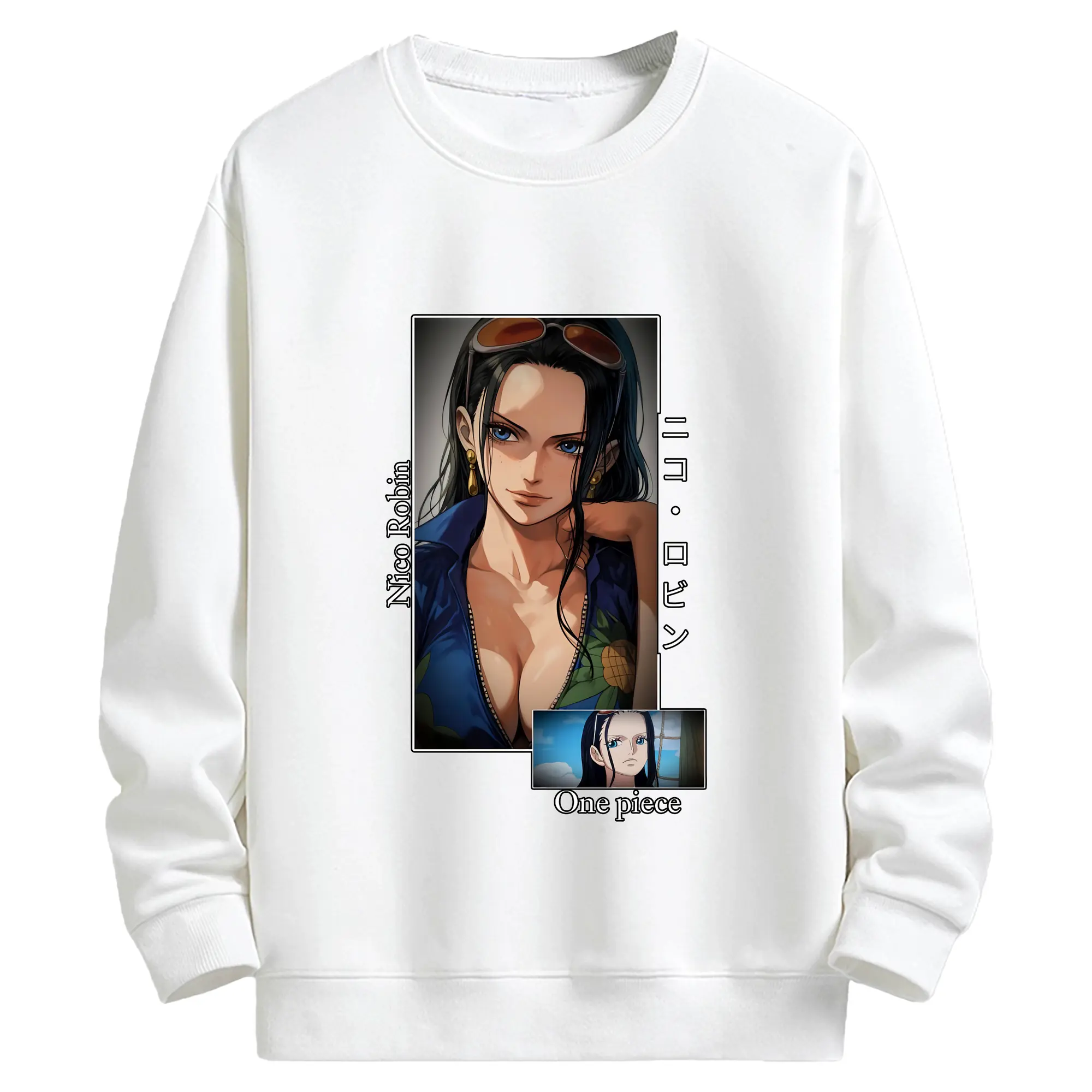 ワンピース グッズ ニコ・ロビン - キッズ クルーネックスウェットシャツ ・ フロントプリント ・ 綿80％ ポリエステル20％ ・ 快適 通学 スポーツ 日常使い お散歩用
