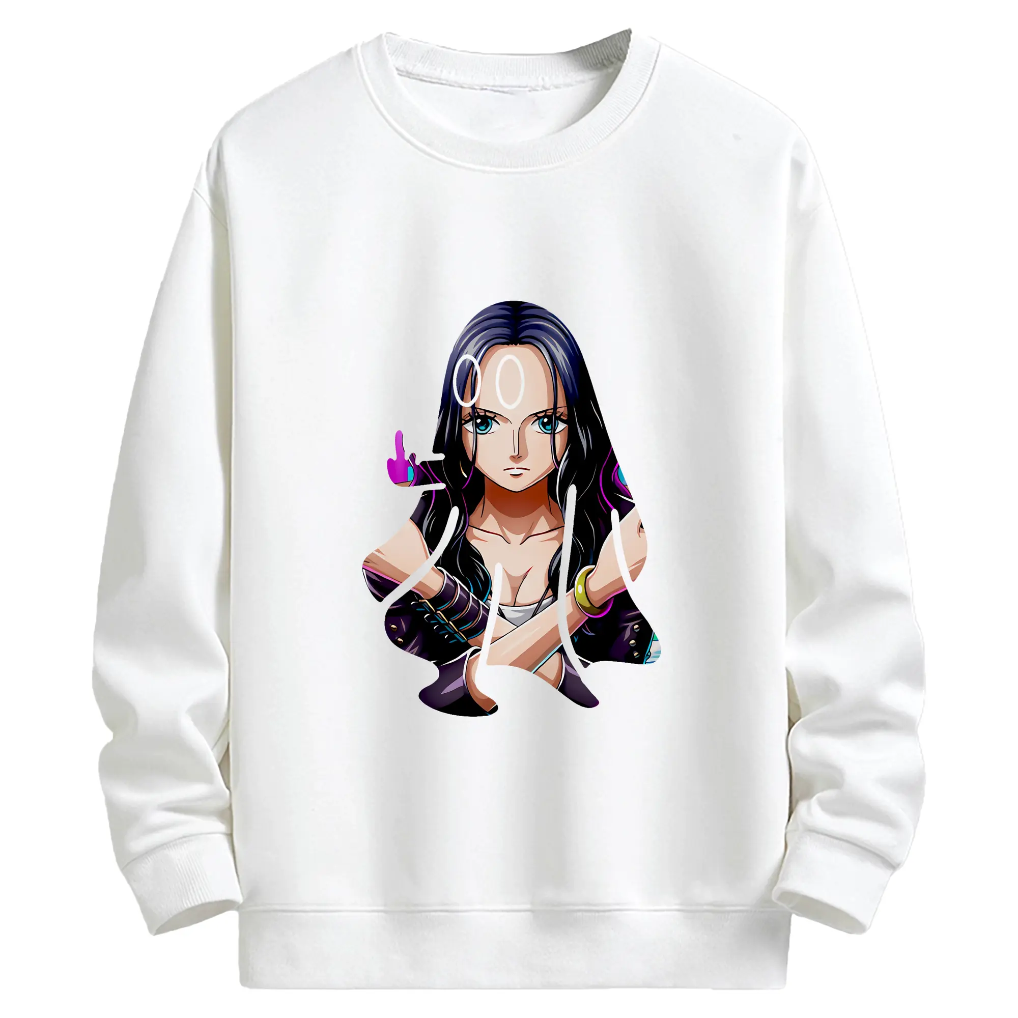 ワンピース グッズ ニコ・ロビン - キッズ クルーネックスウェットシャツ ・ フロントプリント ・ 綿80％ ポリエステル20％ ・ 快適 通学 スポーツ 日常使い お散歩用