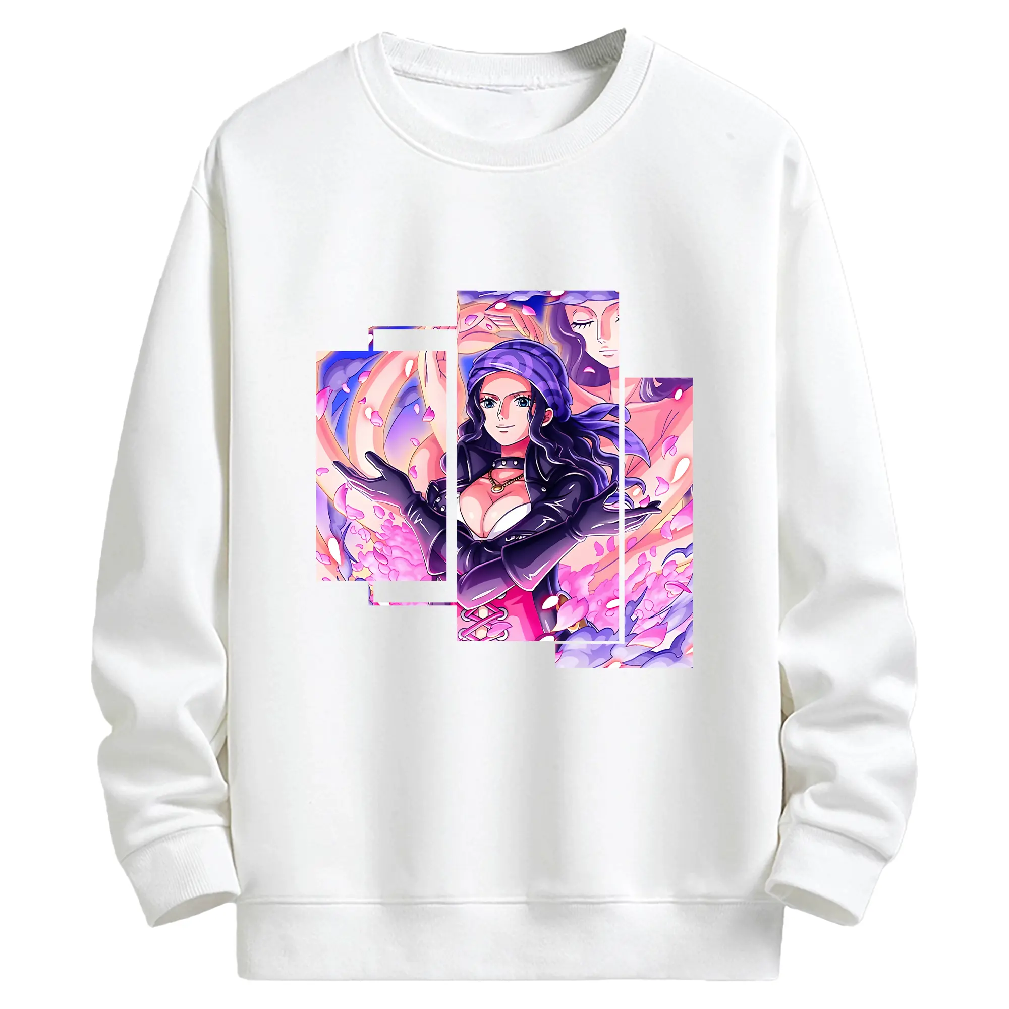 ワンピース グッズ ニコ・ロビン - キッズ クルーネックスウェットシャツ ・ フロントプリント ・ 綿80％ ポリエステル20％ ・ 快適 通学 スポーツ 日常使い お散歩用