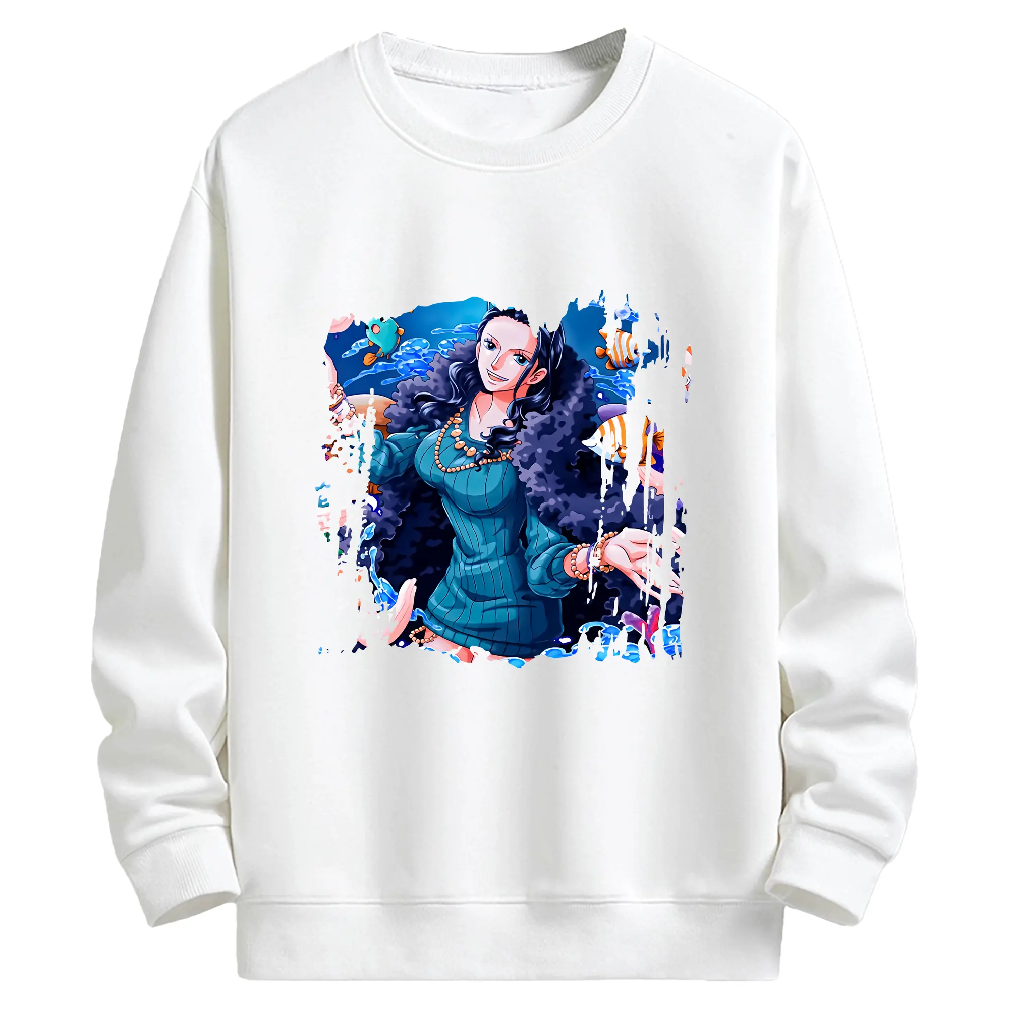 ワンピース グッズ ニコ・ロビン - キッズ クルーネックスウェットシャツ ・ フロントプリント ・ 綿80％ ポリエステル20％ ・ 快適 通学 スポーツ 日常使い お散歩用