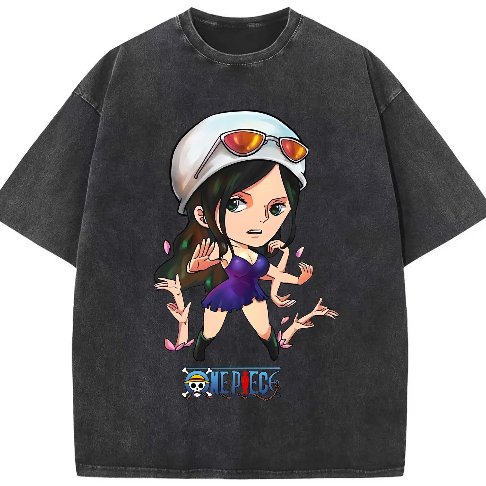 ワンピース グッズ ニコ・ロビン - 綿100％ ヴィンテージ風 半袖Tシャツ ・ フロントプリント ・ 柔らか肌触り ・ 通気性 快適 ・ スポーツ カジュアル 外出用