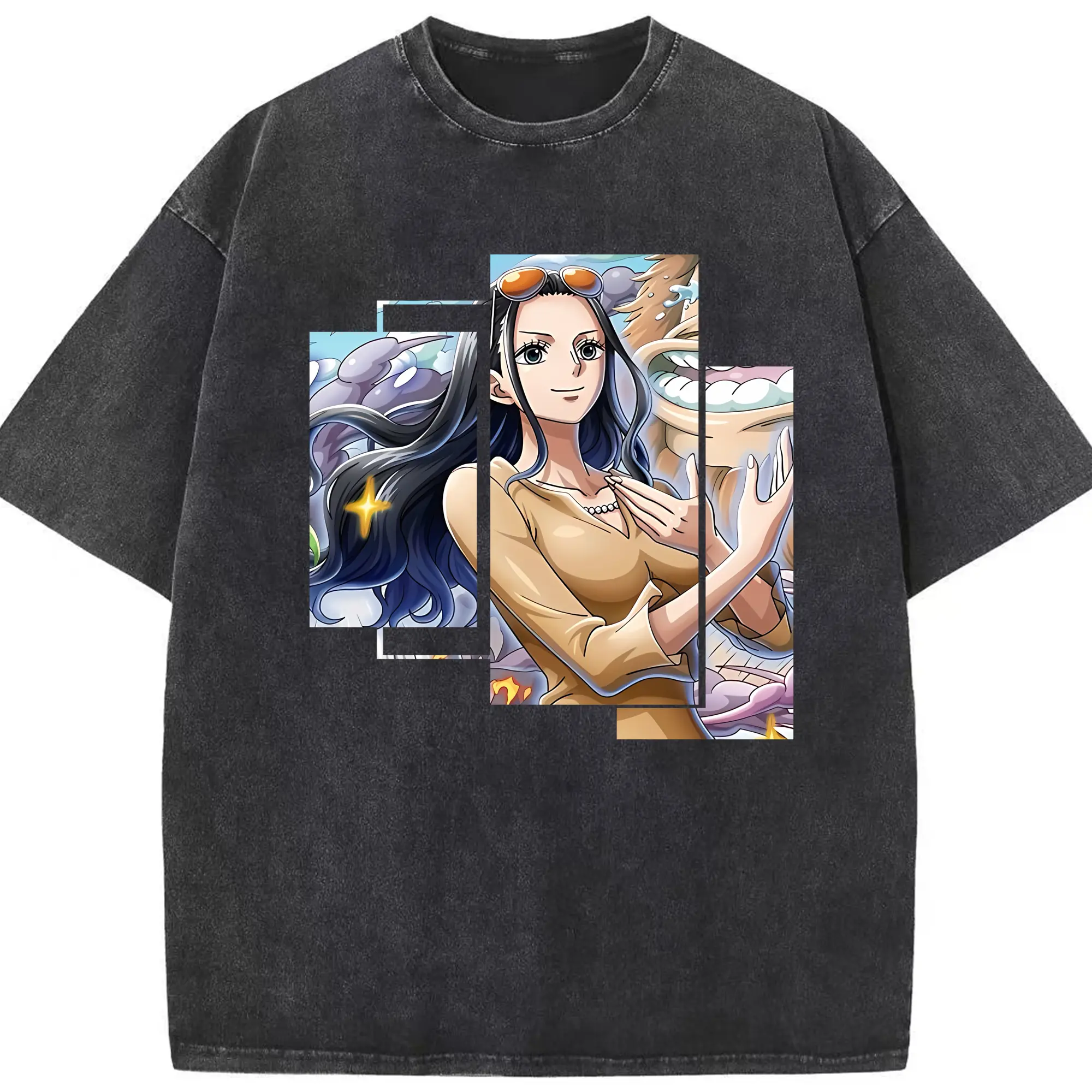 ワンピース グッズ ニコ・ロビン - 綿100％ ヴィンテージ風 半袖Tシャツ ・ フロントプリント ・ 柔らか肌触り ・ 通気性 快適 ・ スポーツ カジュアル 外出用
