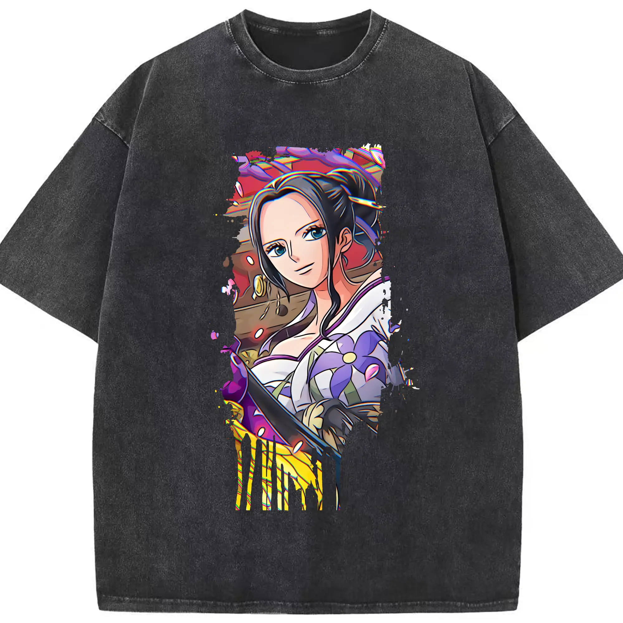 ワンピース グッズ ニコ・ロビン - 綿100％ ヴィンテージ風 半袖Tシャツ ・ フロントプリント ・ 柔らか肌触り ・ 通気性 快適 ・ スポーツ カジュアル 外出用