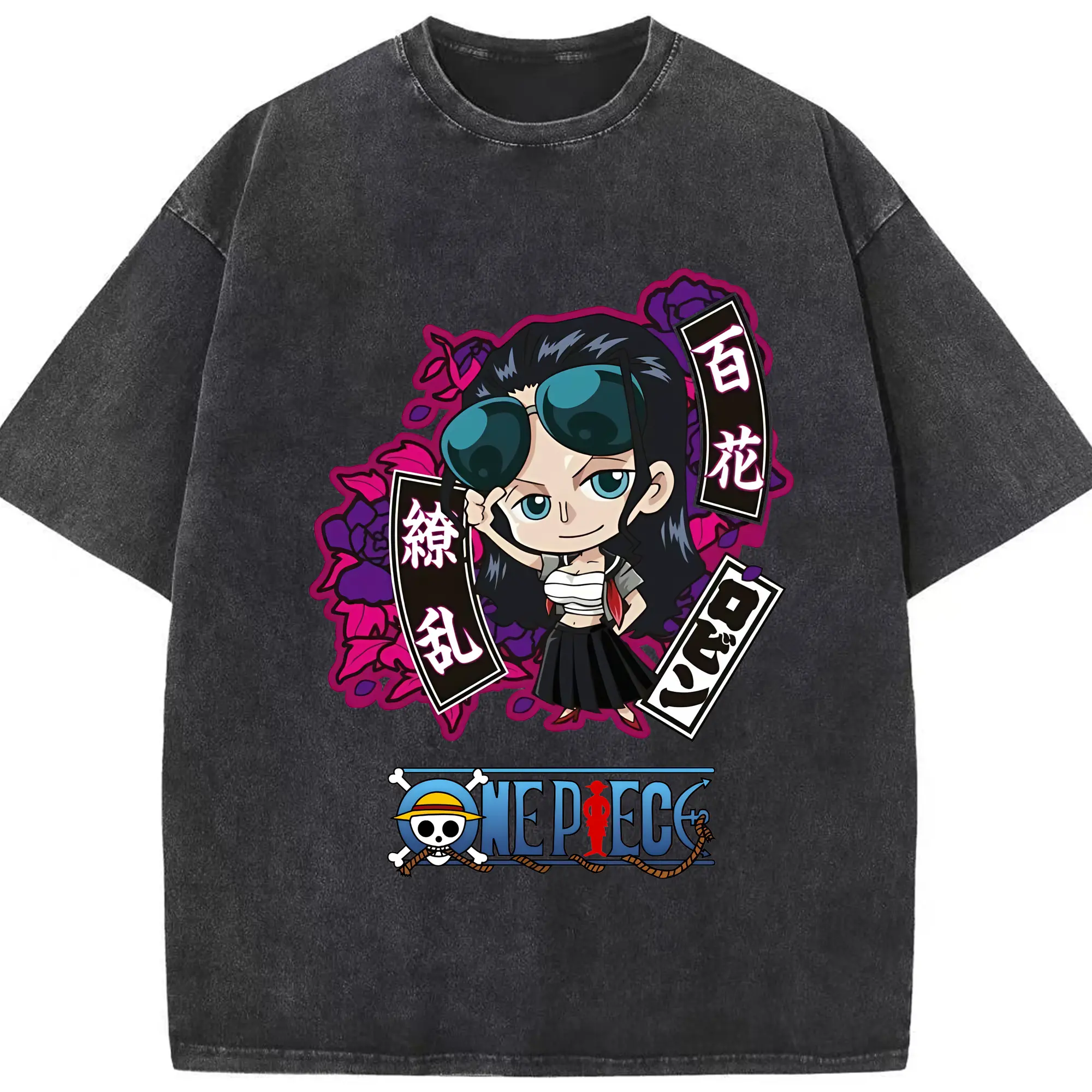 ワンピース グッズ ニコ・ロビン - 綿100％ ヴィンテージ風 半袖Tシャツ ・ フロントプリント ・ 柔らか肌触り ・ 通気性 快適 ・ スポーツ カジュアル 外出用