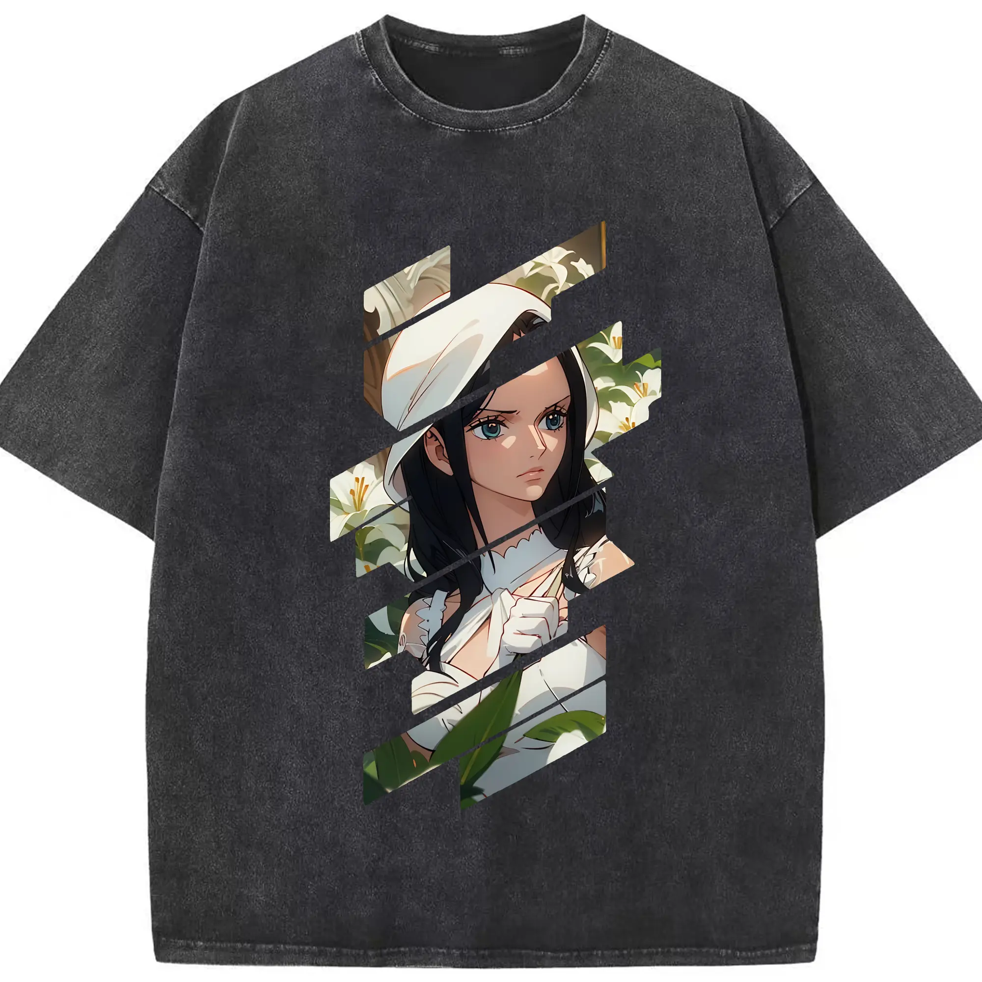 ワンピース グッズ ニコ・ロビン - 綿100％ ヴィンテージ風 半袖Tシャツ ・ フロントプリント ・ 柔らか肌触り ・ 通気性 快適 ・ スポーツ カジュアル 外出用