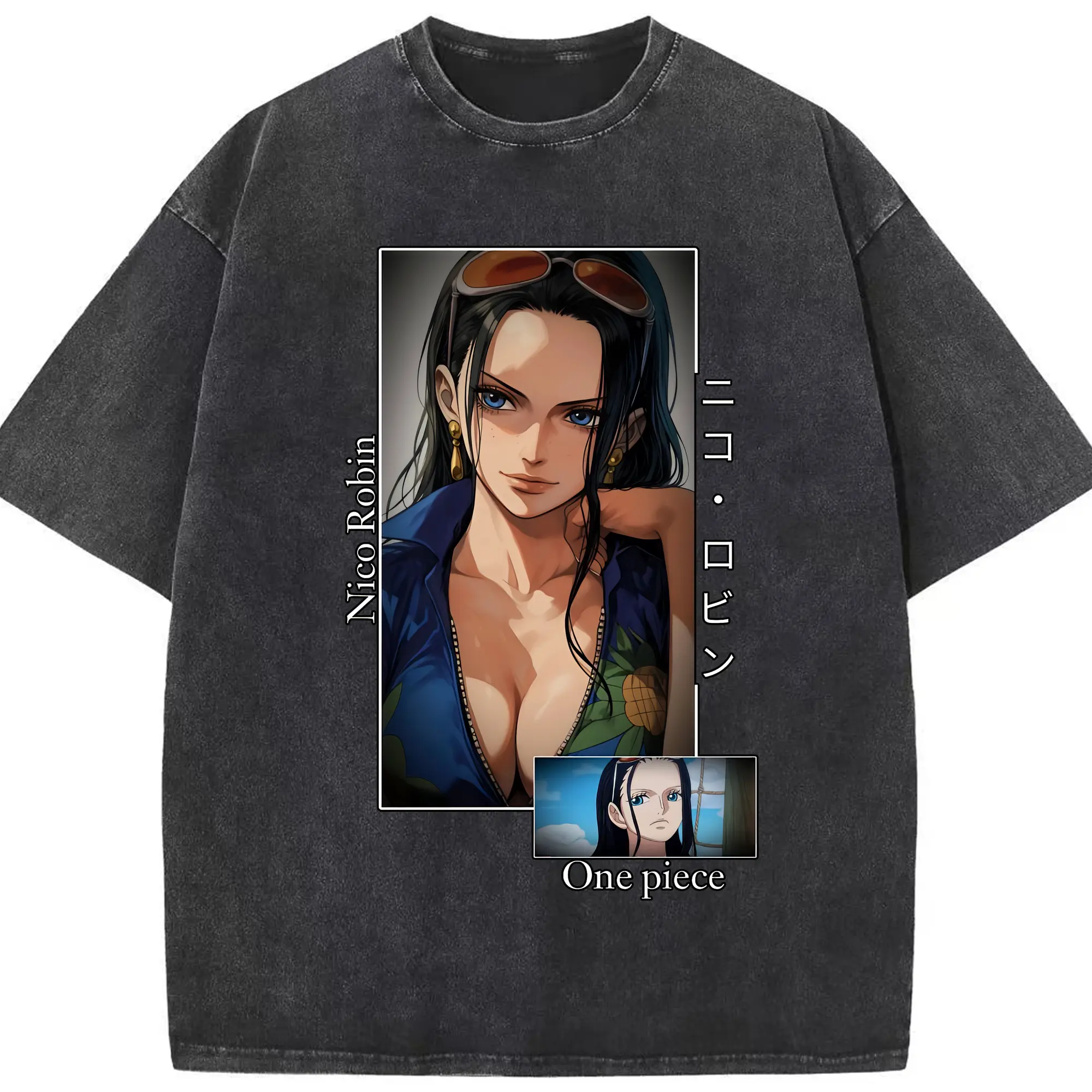 ワンピース グッズ ニコ・ロビン - 綿100％ ヴィンテージ風 半袖Tシャツ ・ フロントプリント ・ 柔らか肌触り ・ 通気性 快適 ・ スポーツ カジュアル 外出用