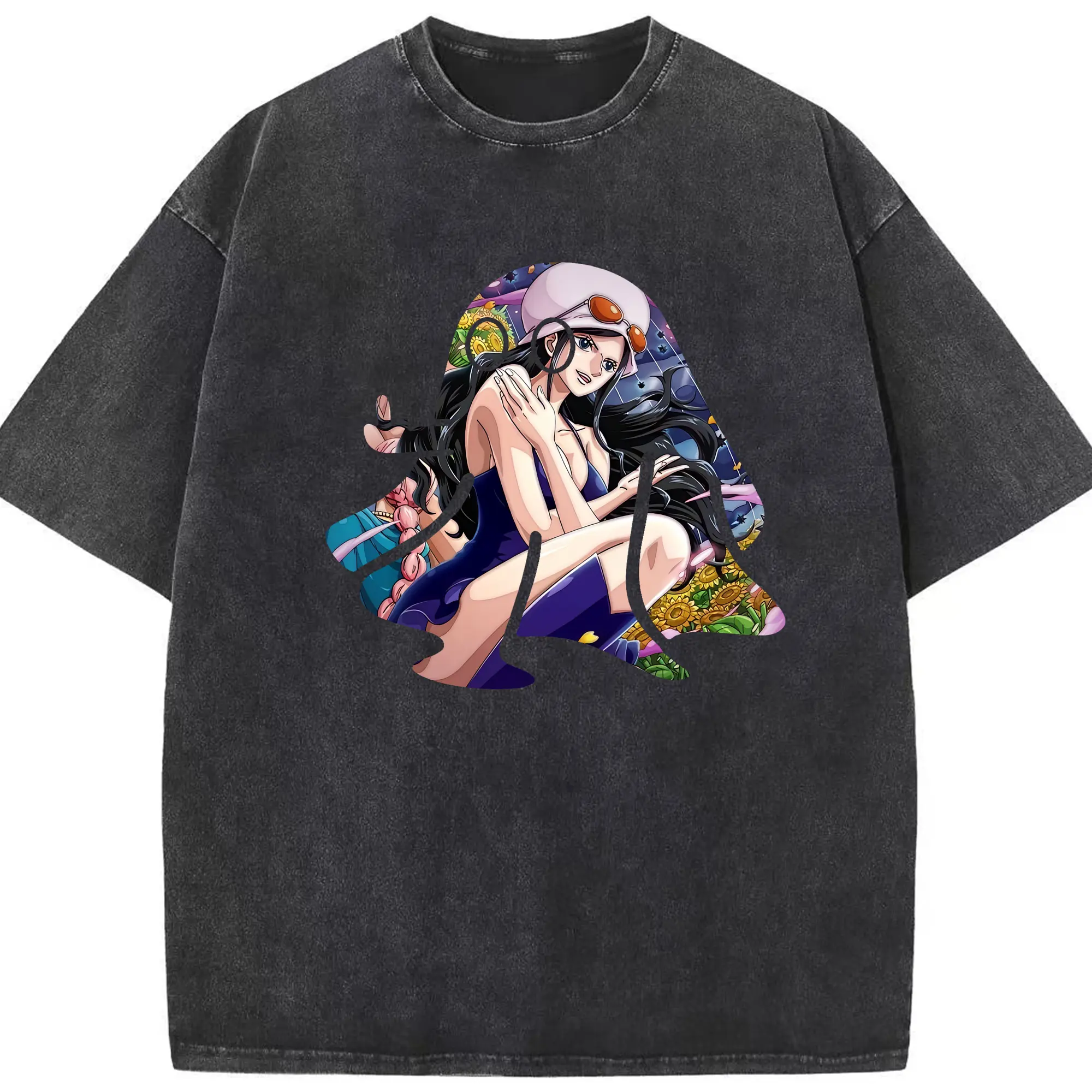 ワンピース グッズ ニコ・ロビン - 綿100％ ヴィンテージ風 半袖Tシャツ ・ フロントプリント ・ 柔らか肌触り ・ 通気性 快適 ・ スポーツ カジュアル 外出用