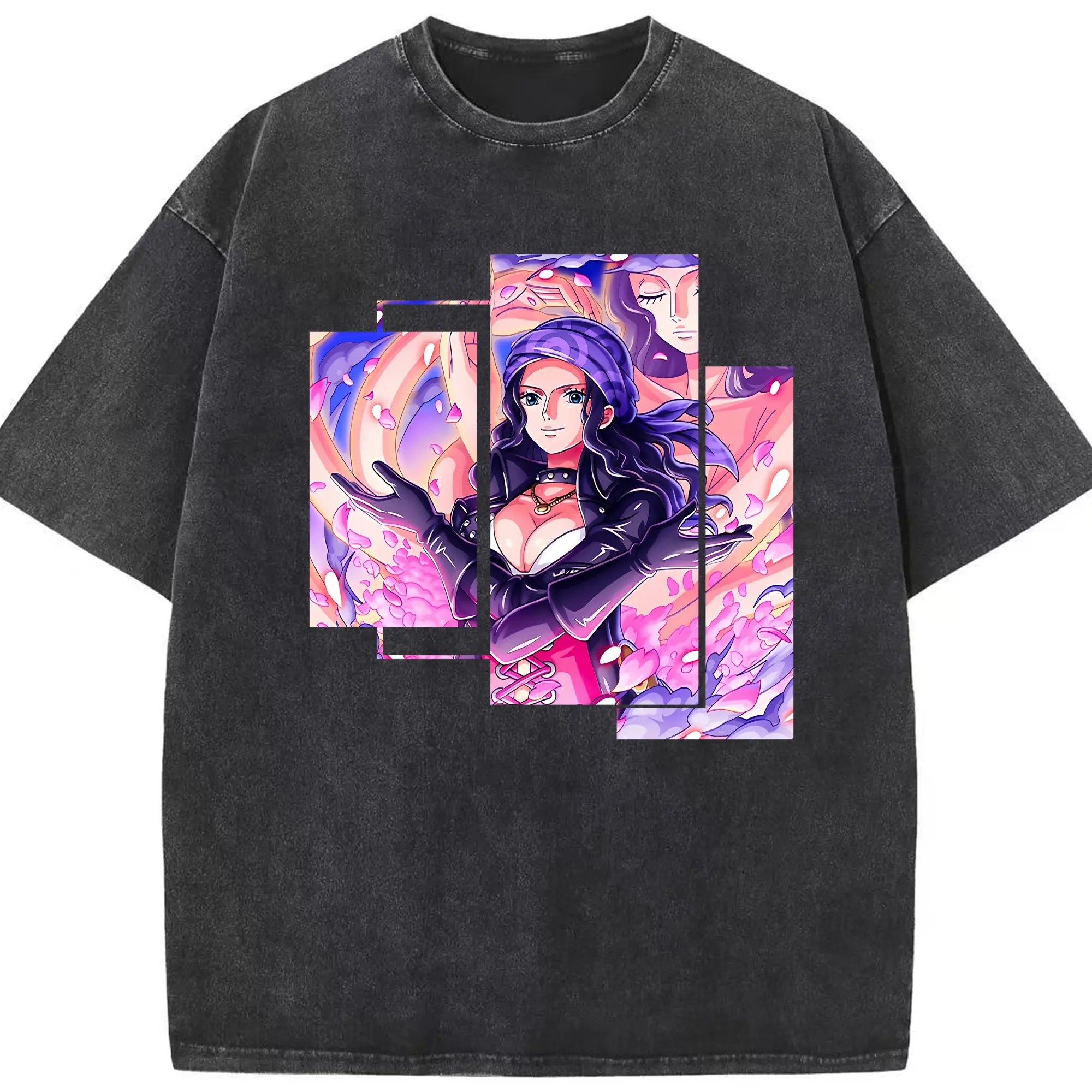 ワンピース グッズ ニコ・ロビン - 綿100％ ヴィンテージ風 半袖Tシャツ ・ フロントプリント ・ 柔らか肌触り ・ 通気性 快適 ・ スポーツ カジュアル 外出用