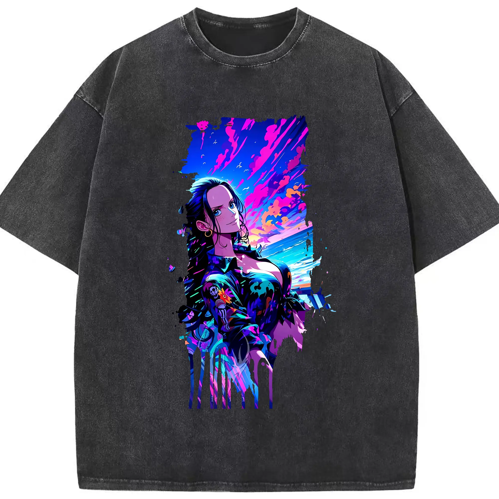 ワンピース グッズ ニコ・ロビン - 綿100％ ヴィンテージ風 半袖Tシャツ ・ フロントプリント ・ 柔らか肌触り ・ 通気性 快適 ・ スポーツ カジュアル 外出用